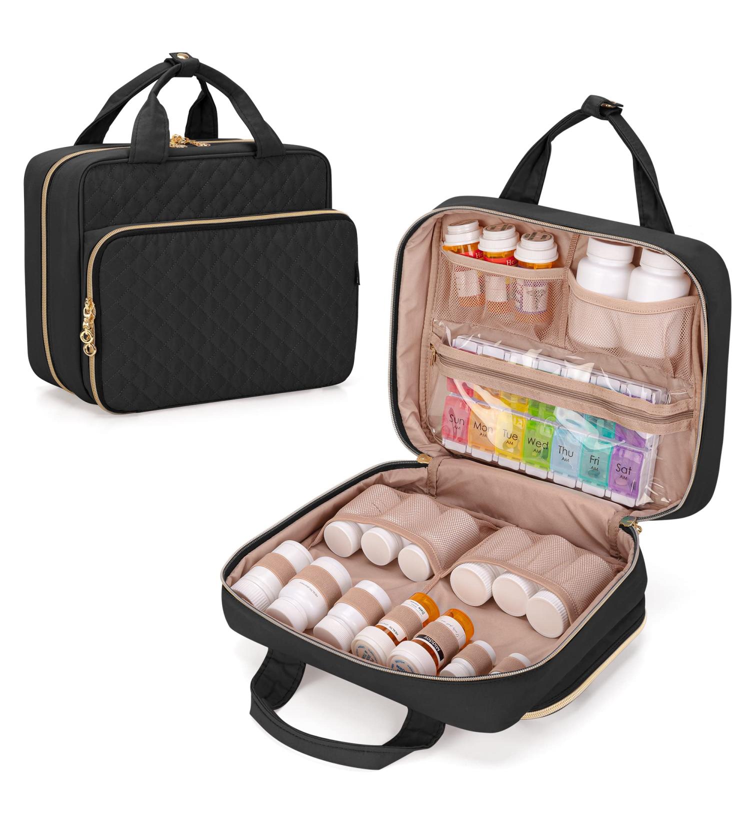 Damero Pill Bottles Bag Daily Tablet Box Organiser Medicine Storage Travel Carrying Bag for Pills Bottles Vitamin Box and Medical Supplements Black 30.5x 11.4x 25.4CM Black - Buy Online on GoSupps.com