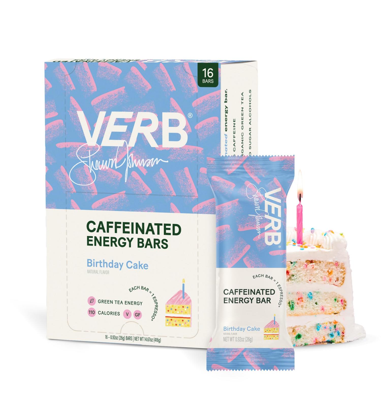 Verb Energy Birthday Cake Snack Bars - Keto Vegan Gluten-Free 110-Calorie Energy Bars with Organic Green Tea - 16 Count - Buy Online on GoSupps.com