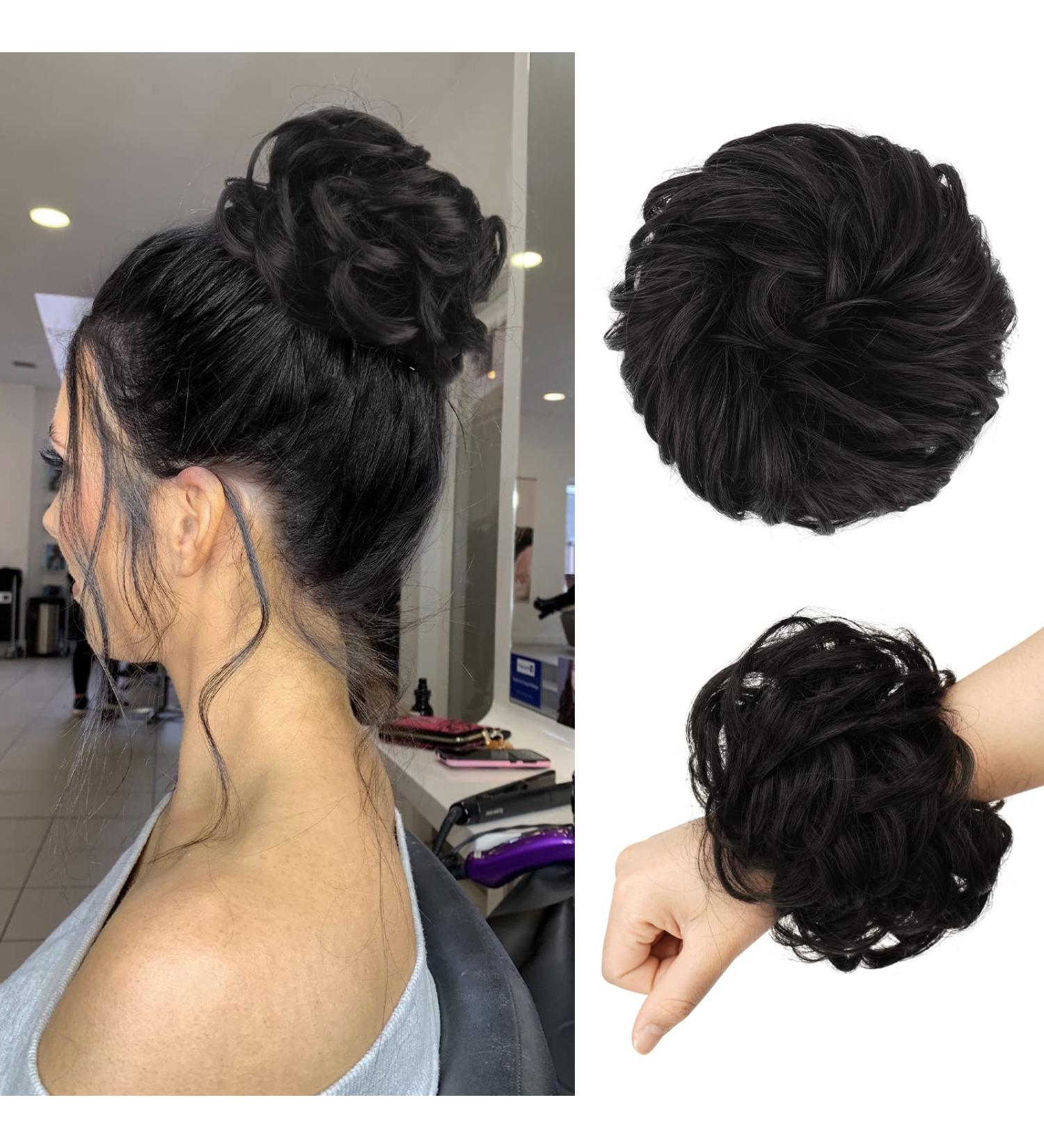 FESHFEN Messy Bun Hair Scrunchie Synthetic Updo Hairpiece Darkest Brown - 55g | Women Girls Curly Wavy Donut Style - Buy Online on GoSupps.com
