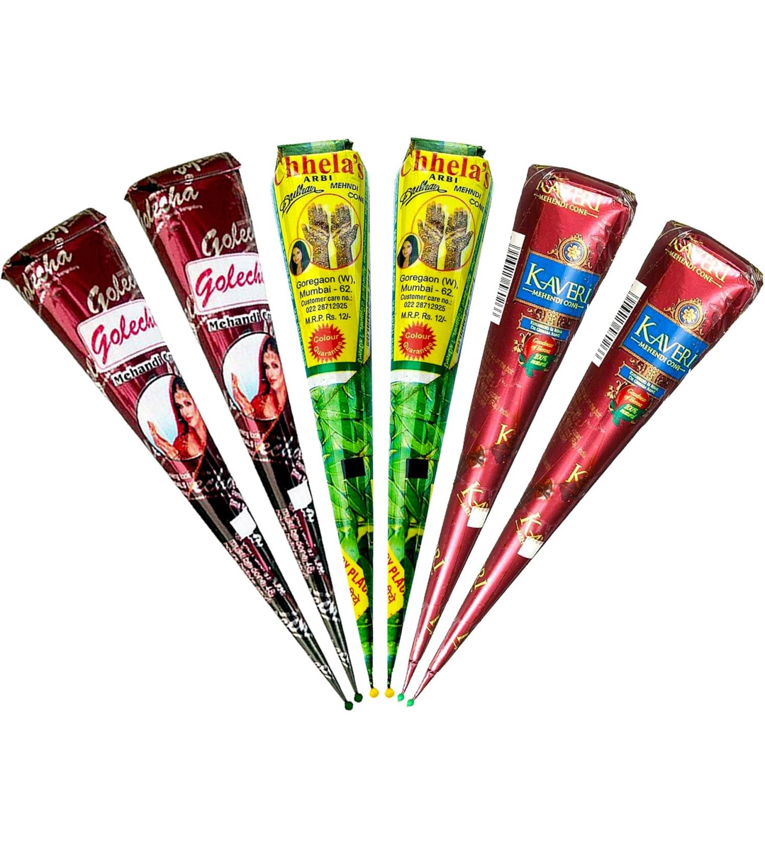 Buy Golecha Kaveri Chhela's 100% Natural Henna Cones | Red-Brown No PPD - 6pcs for International Shipping - Buy Online on GoSupps.com