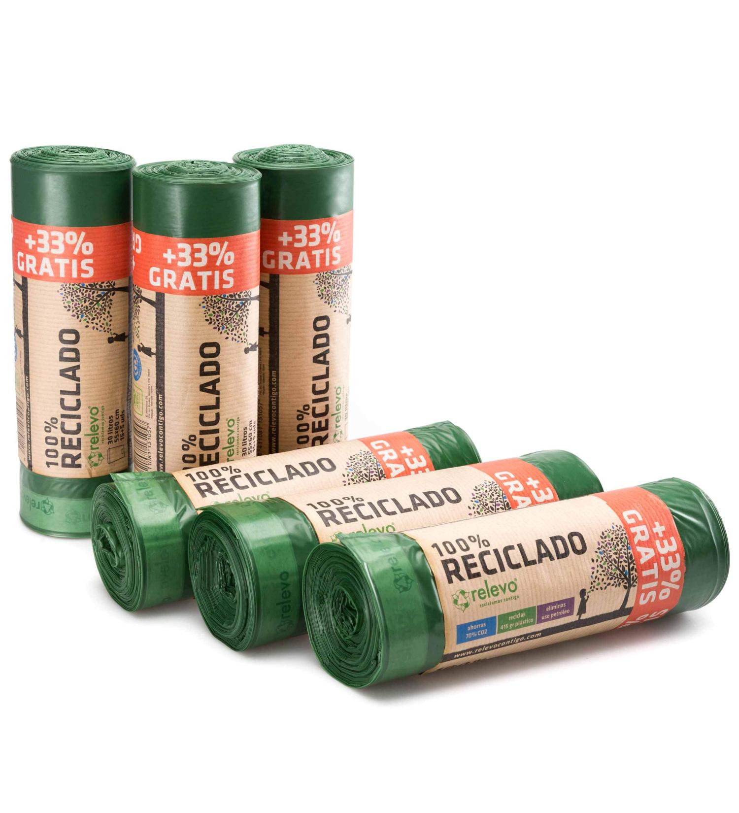 Relevo 120 Pack 30L Eco-Friendly Drawstring Garbage Bags - 100% Recycled Green Waste Disposal - Buy Online on GoSupps.com