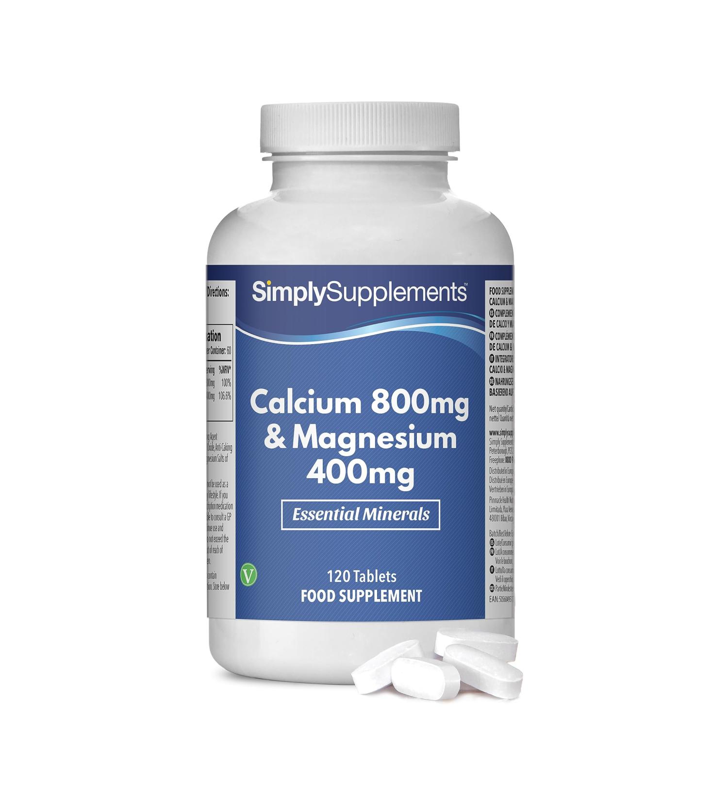 Calcium 800mg & Magnesium 400mg Tablets for Bone Health and Muscle Function - 120ct - Buy Online on GoSupps.com