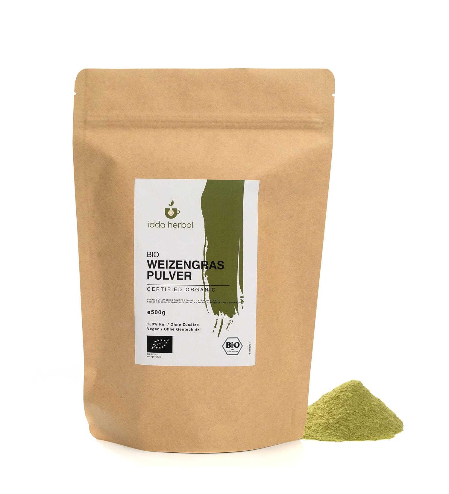 Organic Wheat Grass Powder 500g - 100% Natural & Pure Vegan - Ground Wheat Grass from Organic Cultivation - Buy Online on GoSupps.com