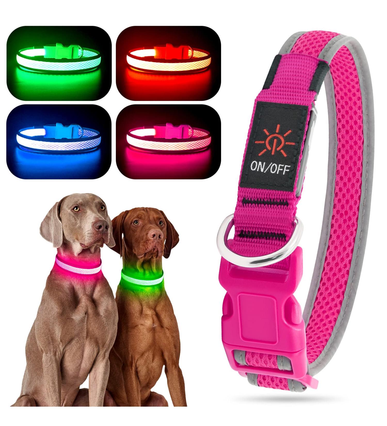 YFbrite Rechargeable LED Dog Collar - Pink Medium | Adjustable Light up Collar for Safety and Visibility at Night | Suitable for Puppy, Small, Medium, Large Dogs - Buy Online on GoSupps.com