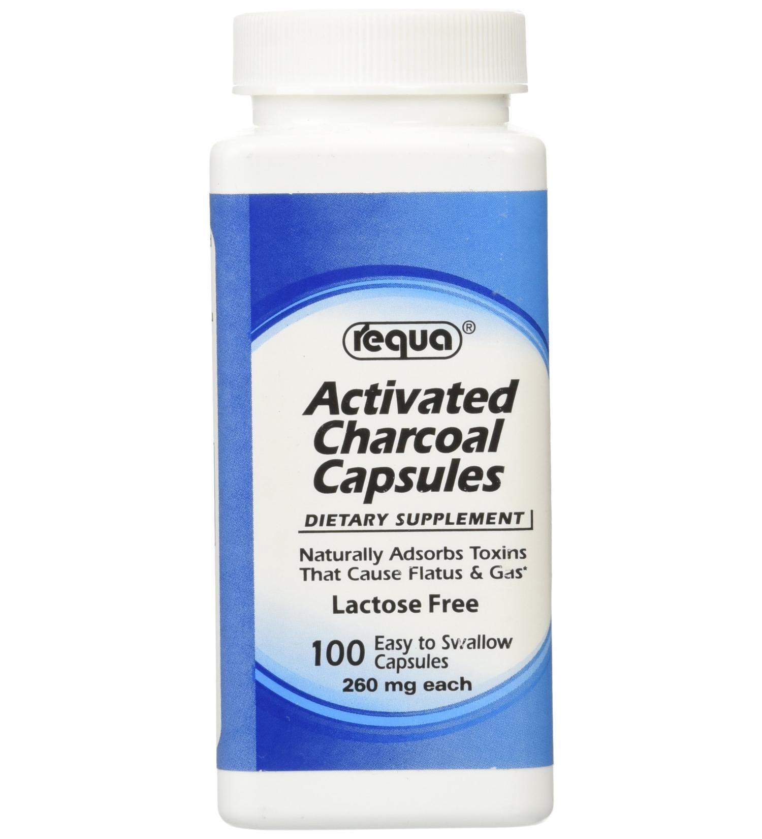Requa Activated Charcoal 260mg - 100 Count | Natural Detox and Digestive Health Support - Buy Online on GoSupps.com