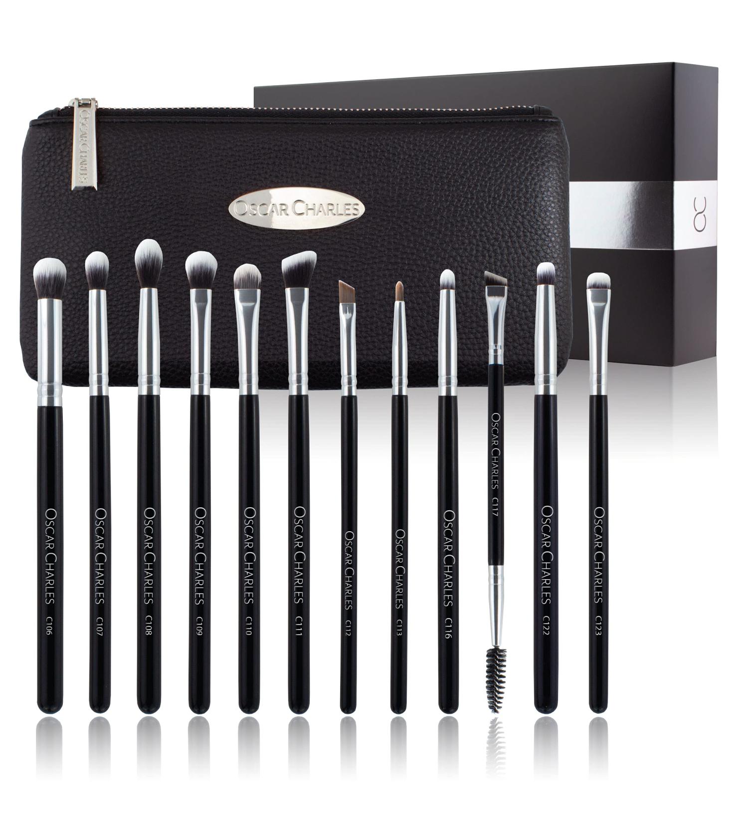 Oscar Charles Eye Makeup Brush Set | 12 Premium Brushes & Luxury Silver Cosmetic Bag | Perfect for Professional & Everyday Use - Buy Online on GoSupps.com