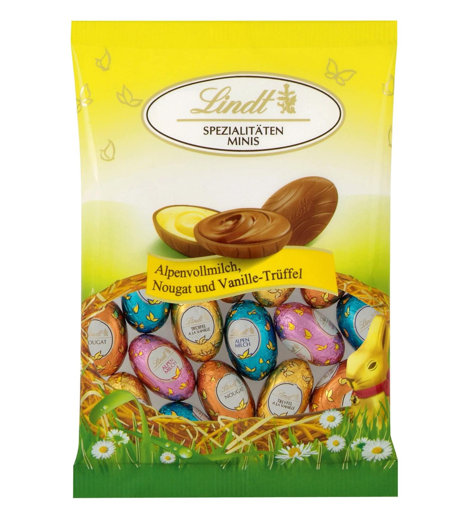 Lindt chocolate specialties Minis mixture |3 x 100 g |Mini eggs in the varieties of alpine full milk vanilla truffles and nougat |Easter chocolate |Chocolate gift |Easter eggs |Chocolate egg specialties 100g