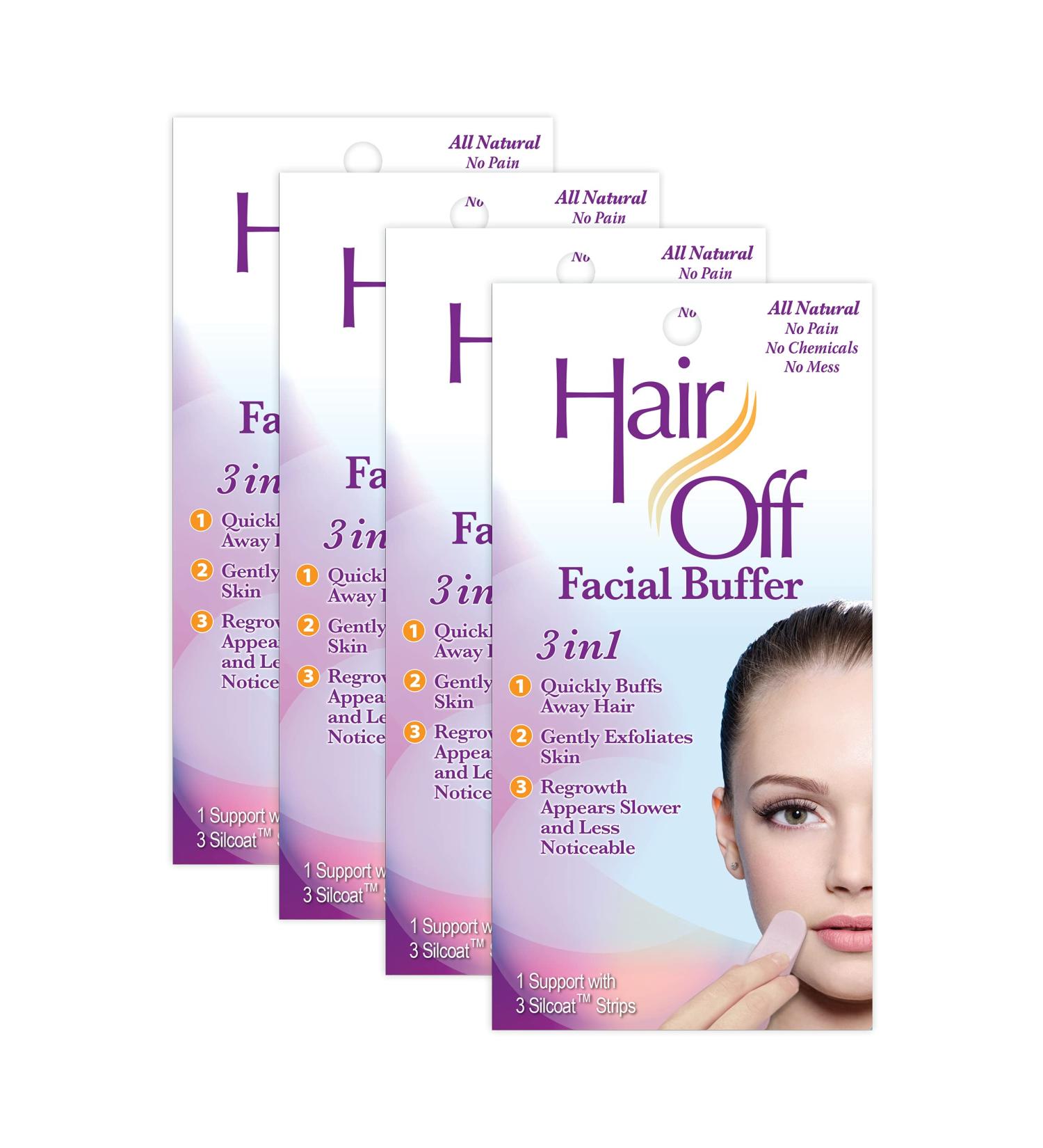 Hair Off Facial Buffer - All-Natural Pain & Chemical Free Hair Removal - Exfoliates Skin - Slows Regrowth - Travel-Friendly (Pack of 4) - Buy Online on GoSupps.com