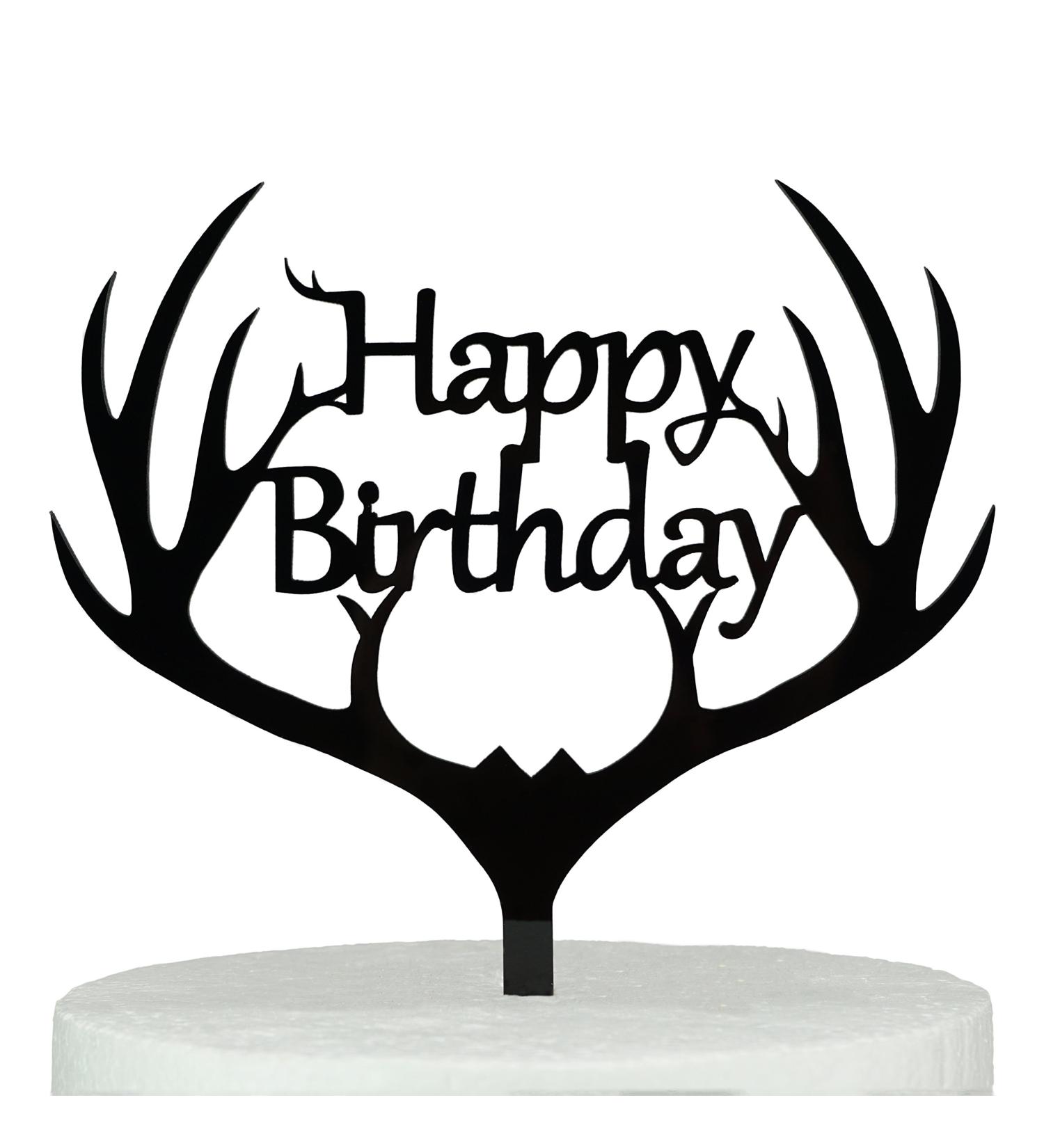 LOVENJOY Gift Boxed Antler Happy Birthday Cake Topper Black Frosted Acrylic - Buy Online on GoSupps.com
