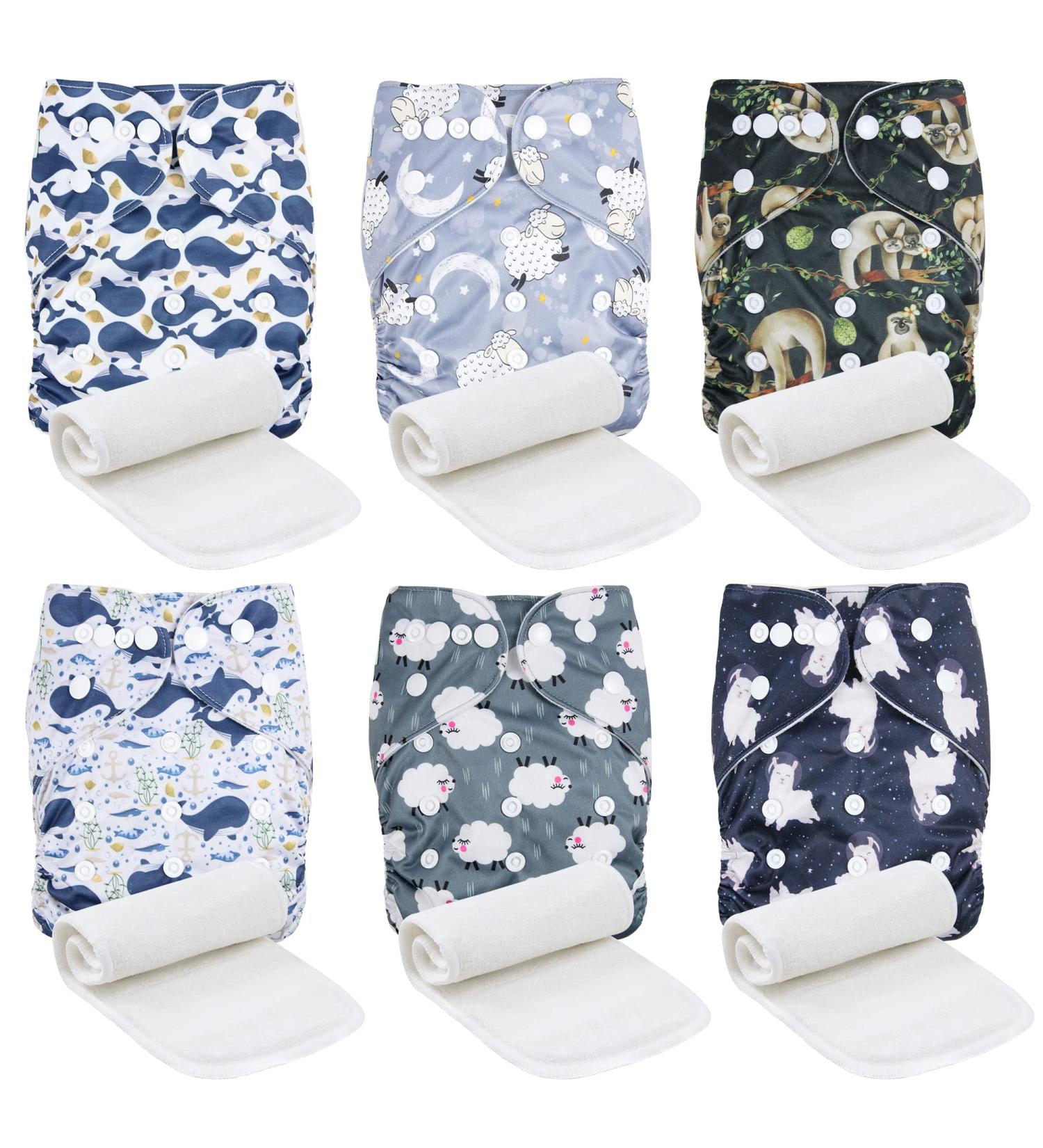 Langsprit 6 Pack Baby Cloth Diaper with Highly Absorbent Inserts - Reusable Newborn Diapers for Unisex - Washable and Eco-Friendly - Buy Online on GoSupps.com
