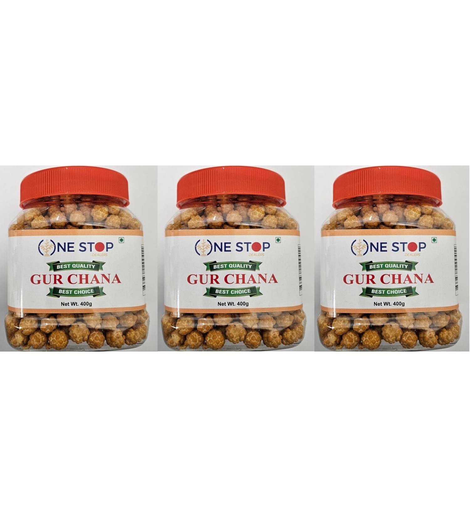 One Stop Dealers Gur Chana (400 Gram) - Healthy and Flavorful Snack - Used to Eat on Vrat (Upvas) (Pack of 3)