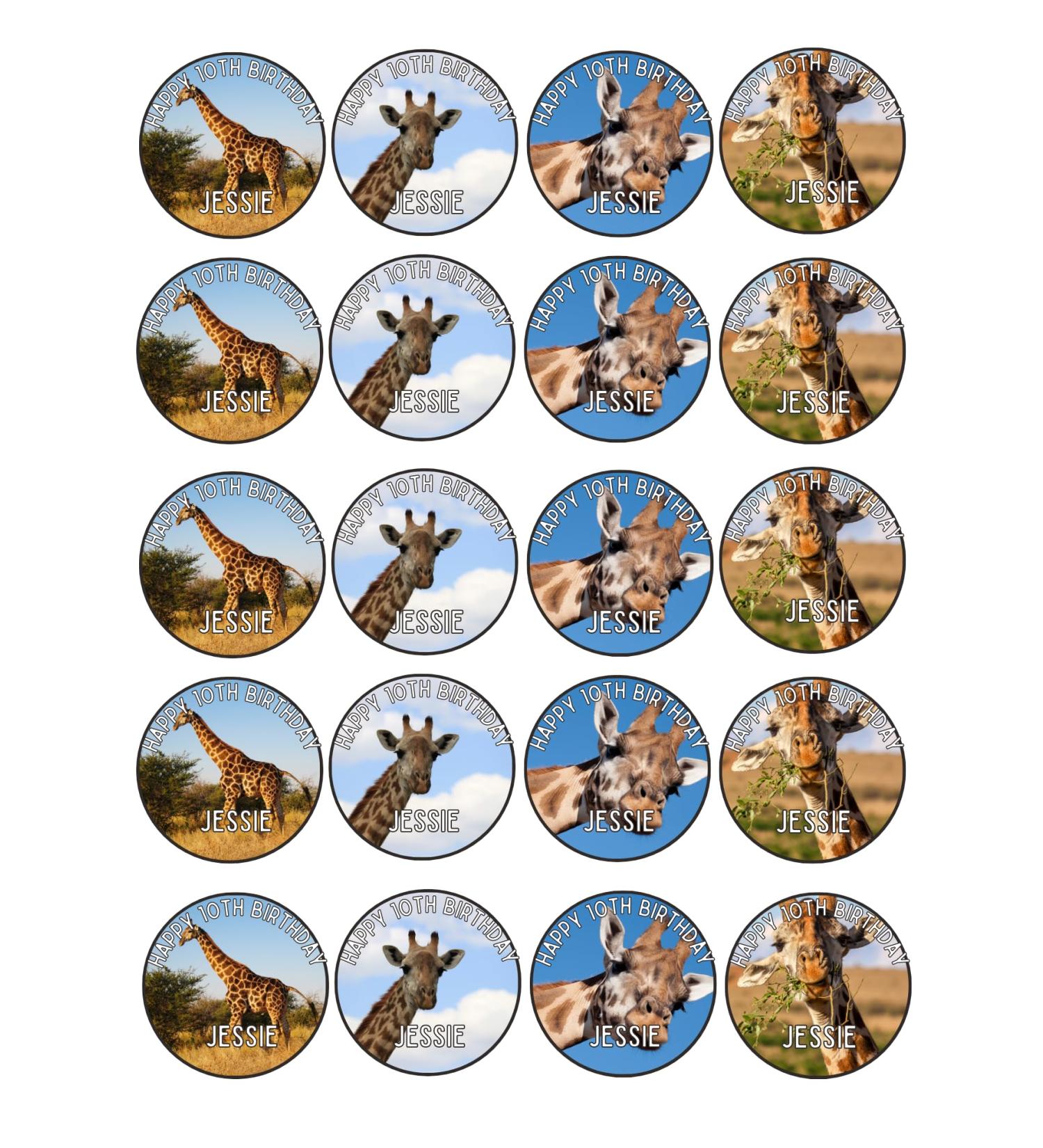 edible 20 x Animal GIRAFFE Personalised cupcake toppers UNCUT (WAFER PAPER) Rice Paper
