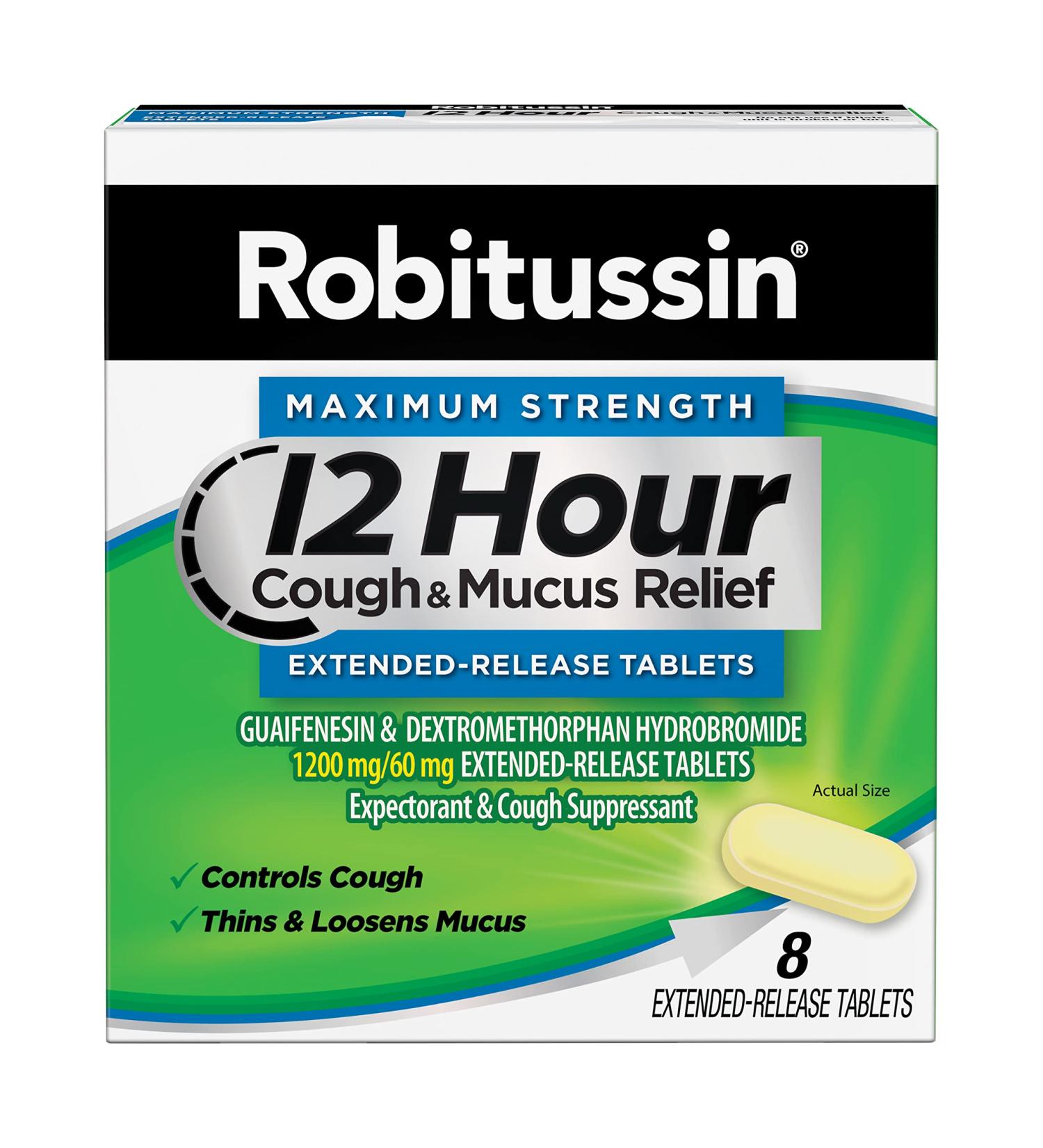 Robitussin 12 Hour Cough & Mucus Relief Tablet - 8 ct | Extended-Release, Alcohol-Free Formula - Buy Online on GoSupps.com