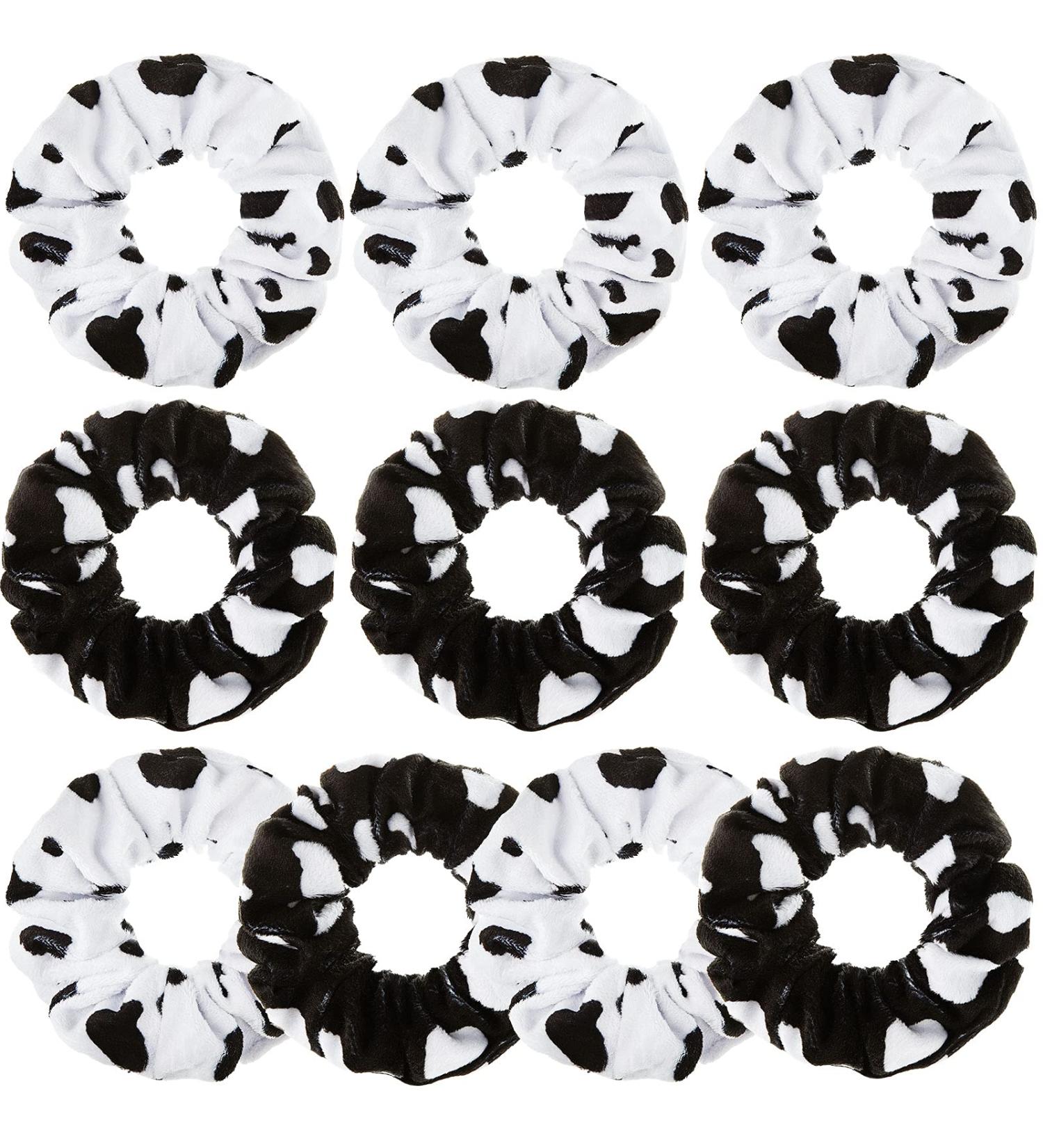 10 Piece Cow Print Scrunchies - Elastic Hair Ropes for Women & Girls - White & Black - Hair Accessories & Party Decor - Buy Online on GoSupps.com