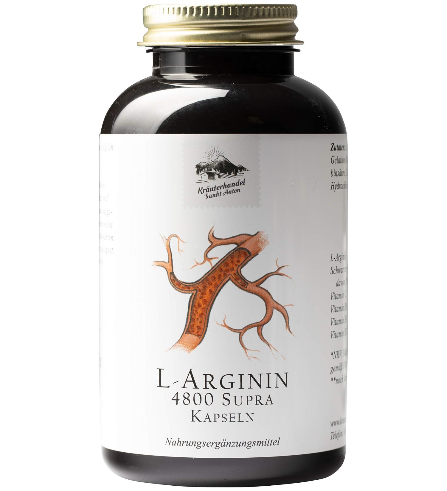 Herb trade Sankt Anton L-Arginine 4800 Capsules - High-Dose 60mg L-Arginine & Vitamin C 300 Count German Premium Quality - Boost Performance & Wellness - Buy Online on GoSupps.com