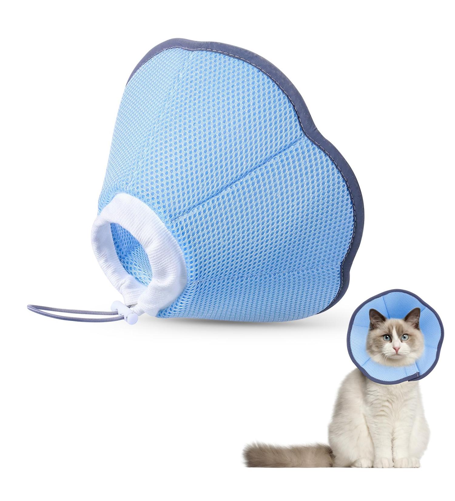 Xialvyu Foldable Protective Cat Collar - Adjustable Soft Blue Recovery Collar for Cats & Small Dogs After Surgery & Injury - Buy Online on GoSupps.com