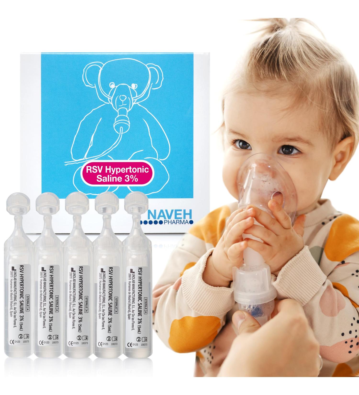 NAVEH PHARMA RSV Gentle Respiratory Relief: Baby-Friendly 3% Hypertonic Saline Solution for Nebulizer | Soothing Inhalation for Little Ones | 25 Vials x 5ml | Easy Clearing of Tiny Lungs & Congestion - Buy Online on GoSupps.com