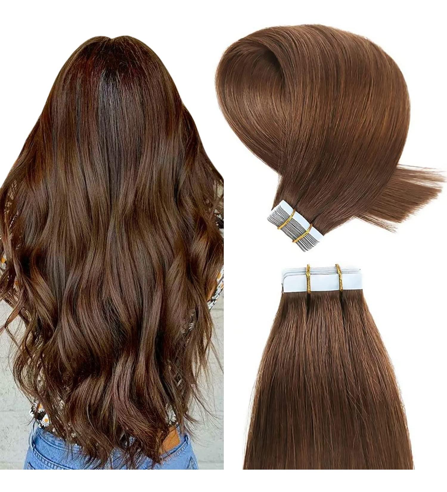 Yilite Tape Extensions Real Hair - 55cm Medium Brown 20 Pieces 50g - Invisible Silky Straight Skin Weft Tape-in Hair Extensions - Buy Online on GoSupps.com