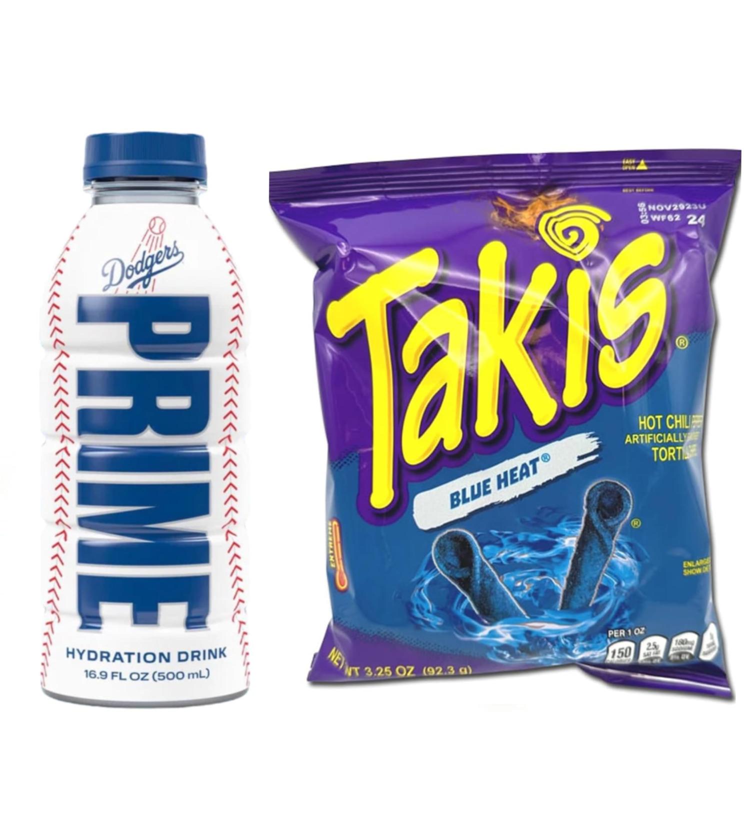 PRIME Hydration Sports Drink by Logan Paul & KSI - Los Angeles (LA) Dodgers 500ml + Takis Blue Heat Limited Edition 3.25oz- US Import - Buy Online on GoSupps.com