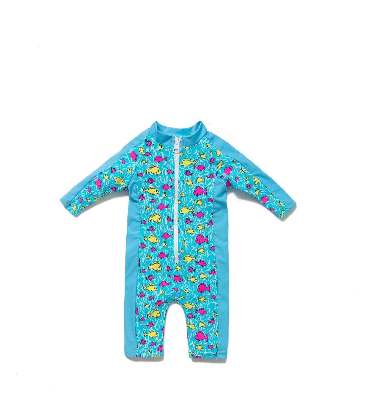 Baby Boys Sunsuit UPF 50+ Sun Protection One Piece Swimwear Set with Sun Hat - Lake Blue 9-12 Months - Buy Online on GoSupps.com
