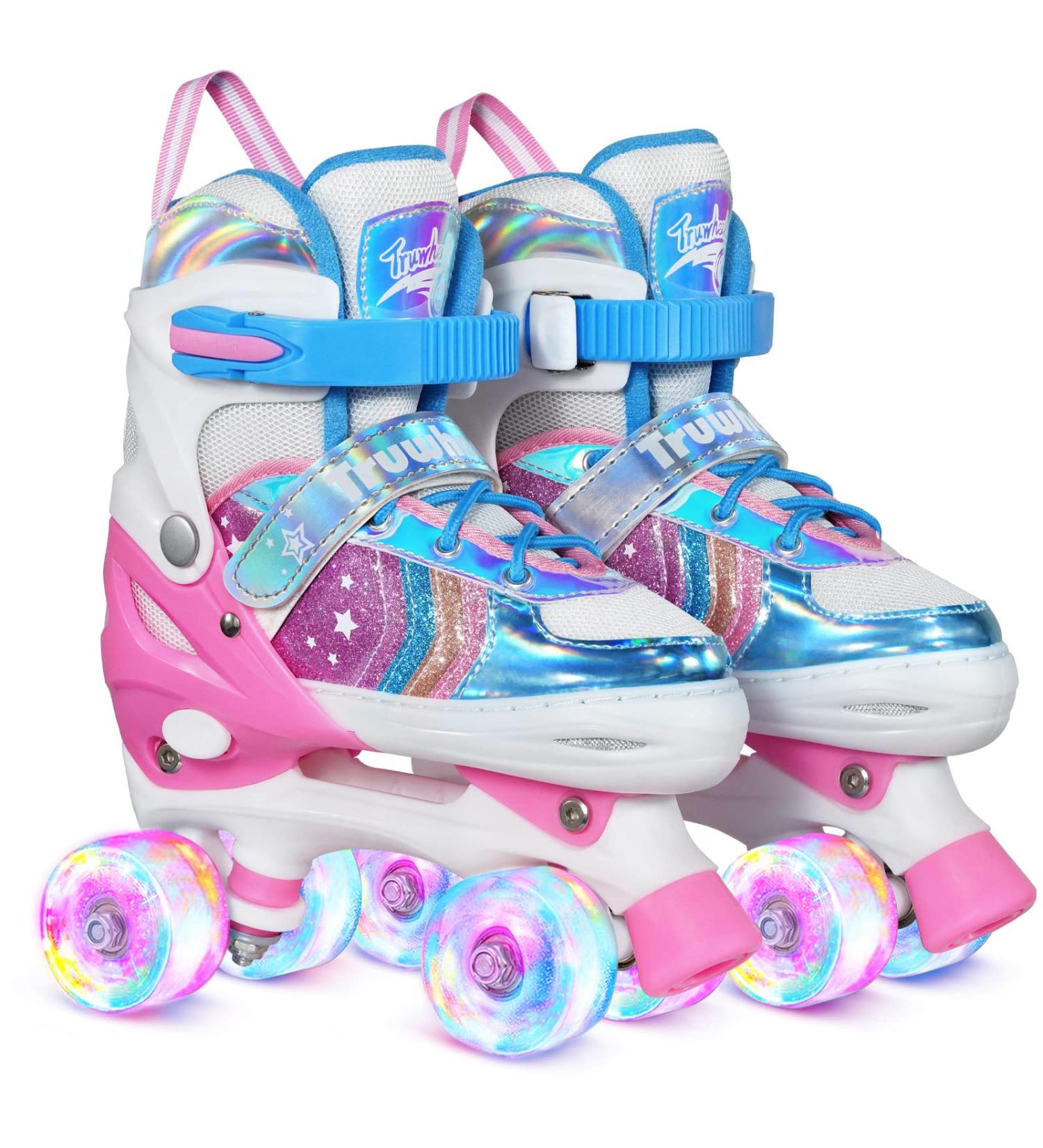 Truwheelz Rainbow Roller Skates for Girls Ages 3-12 | Adjustable Light up Blue Roller Skates (Small Size 6-6.4) - Buy Online on GoSupps.com