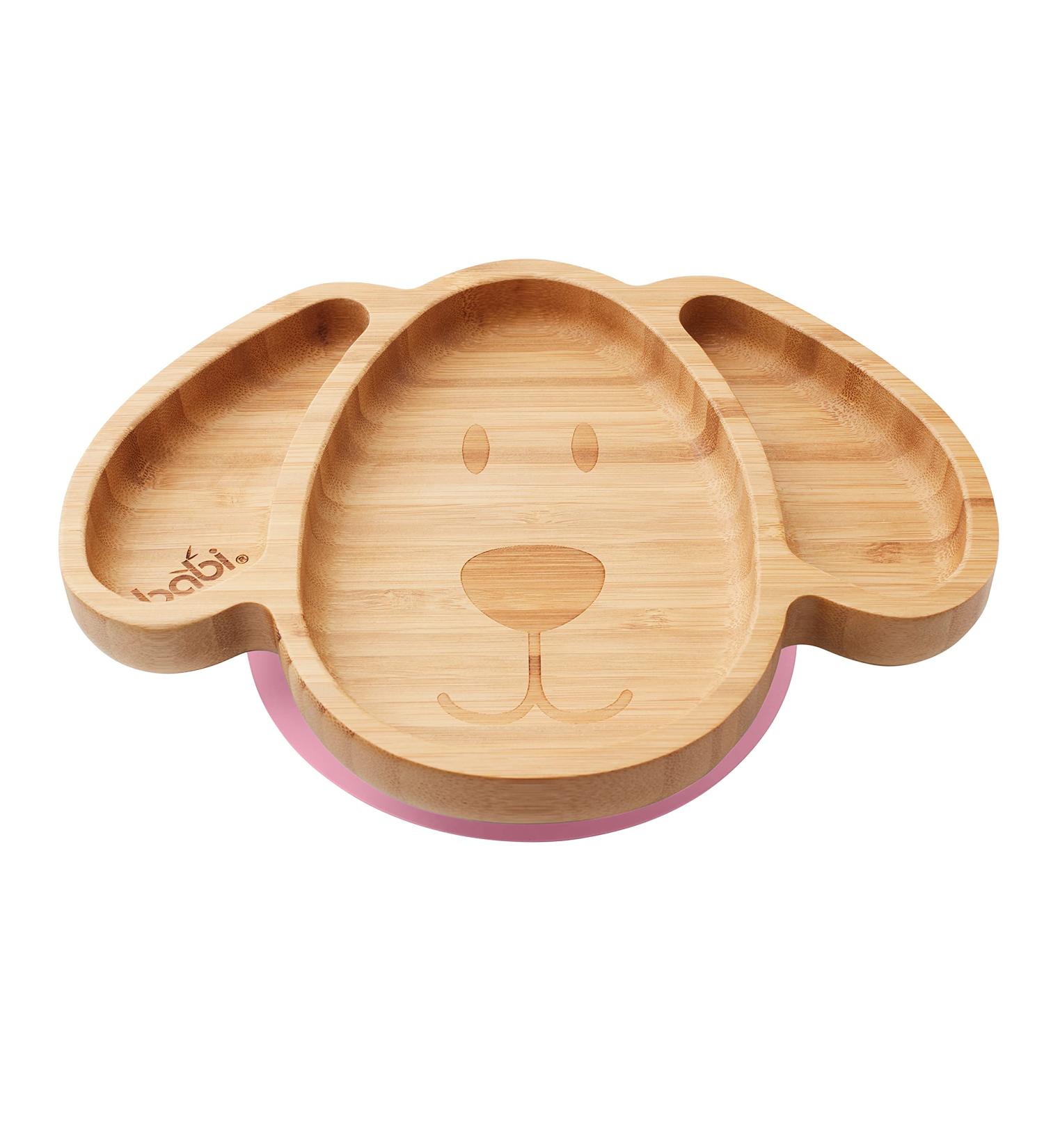 BABI Baby Toddler Large Dog Plate - Natural Bamboo with Silicone Suction Ring (Pink) - Buy Online on GoSupps.com