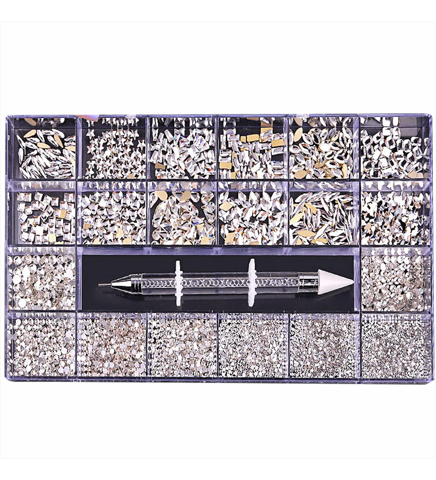 Bomden 1000 Diamonds Nail Art Jewelry Set - 20 Shapes of Flat Glass Crystals - Manicure Rhinestones (#10 White Diamond) - Buy Online on GoSupps.com