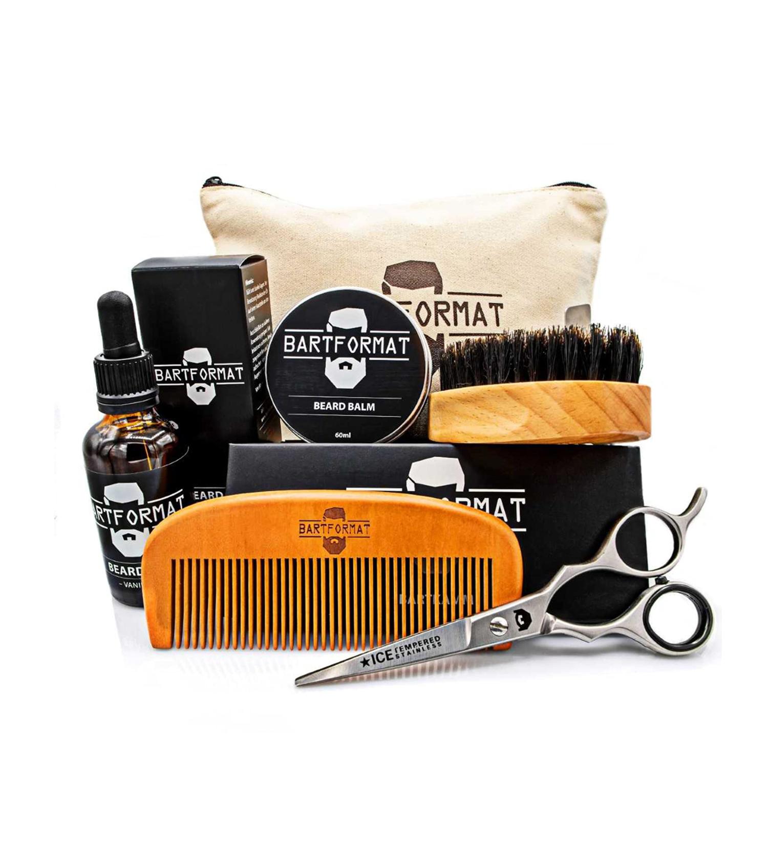 BartFormat Beard Care Set for Men | 6-Part Grooming Kit with Beard Oil Balm Shears Brush & Travel Bag - Ship Internationally! - Buy Online on GoSupps.com