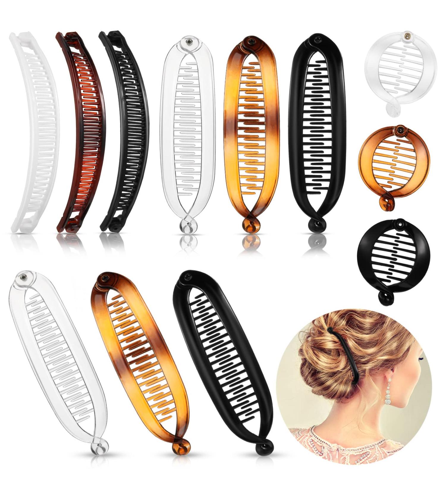 12 Piece Banana Hair Clips Set with Velvet Bag - Women's Fishtail Curly Hair Clip Collection - Buy Online on GoSupps.com