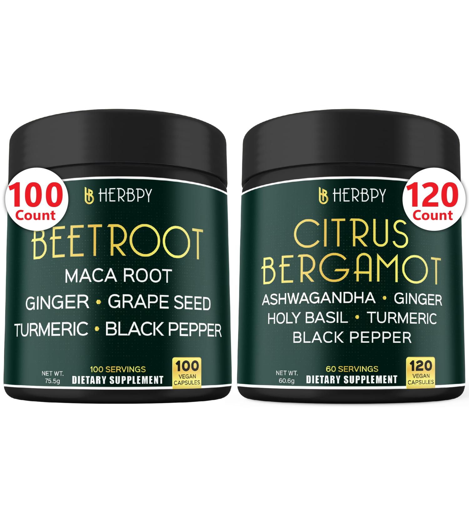 Herbpy Bundle 6in1 Beet Root Capsules & 6in1 Citrus Bergamot Supplement - Buy Online on GoSupps.com