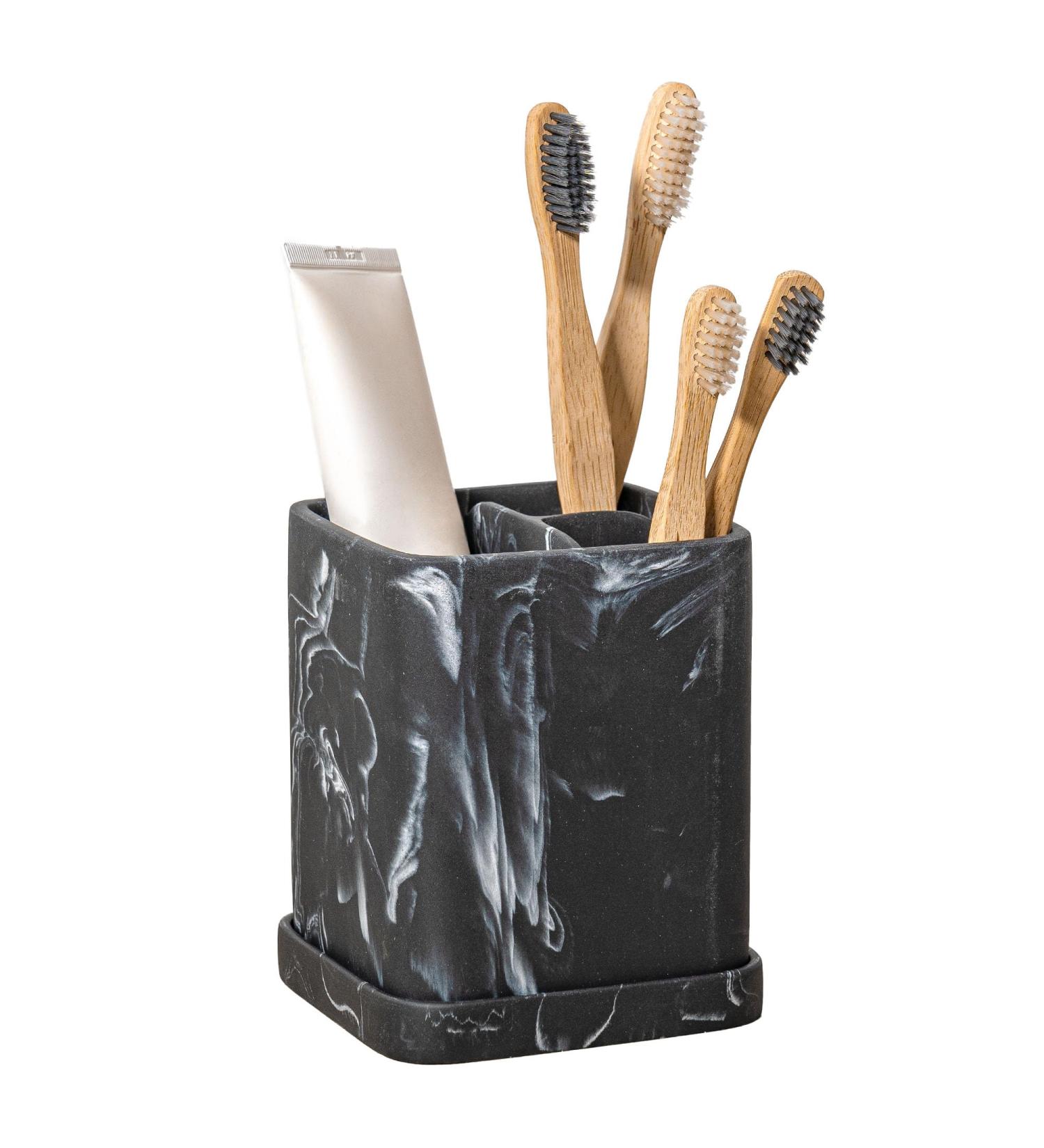 ZCCZ Bathroom Accessory - Elegant Toothbrush Holder in Black Marble Look | Square Tooth Cleaning Cup for Electric Toothbrushes & Cosmetics - Buy Online on GoSupps.com