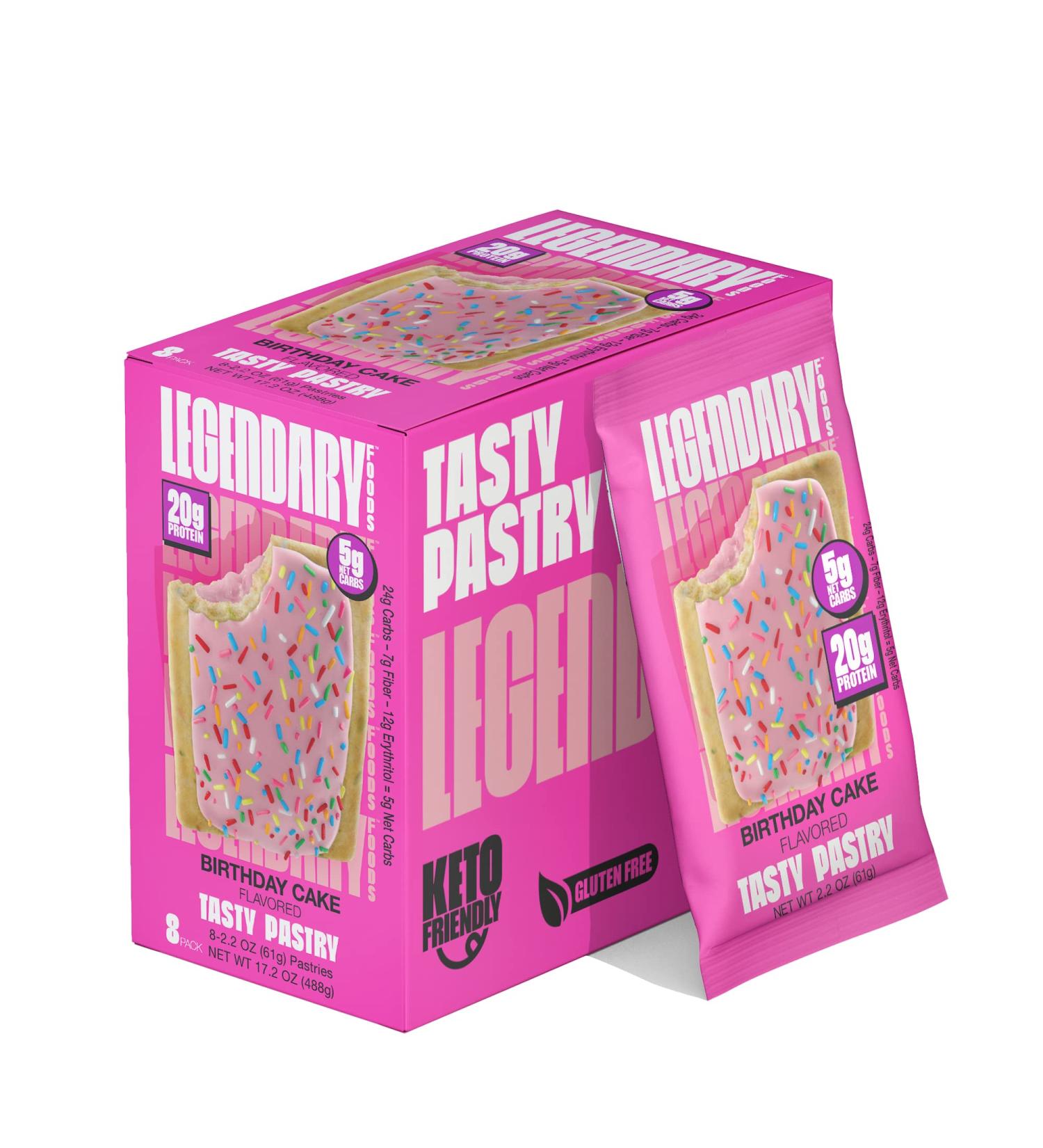 Legendary Foods Birthday Cake Protein Bar | Low Carb, Gluten Free, Keto Friendly | High Protein Snack, No Sugar Added | On-The-Go Breakfast Alternative | 8-Pack - Buy Online on GoSupps.com