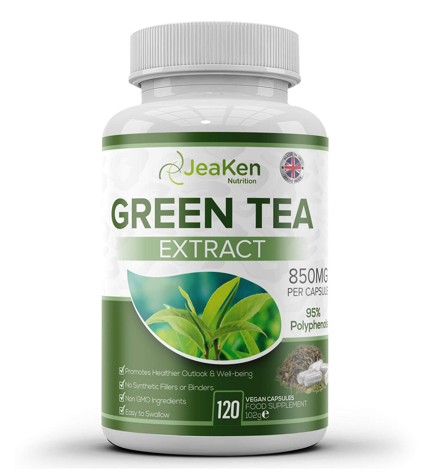 JeaKen Green Tea Capsules - 95% Polyphenol Extract for Healthy Metabolism - Rich in Caffeine & Antioxidants - 120 Vegan Capsules - Buy Online on GoSupps.com