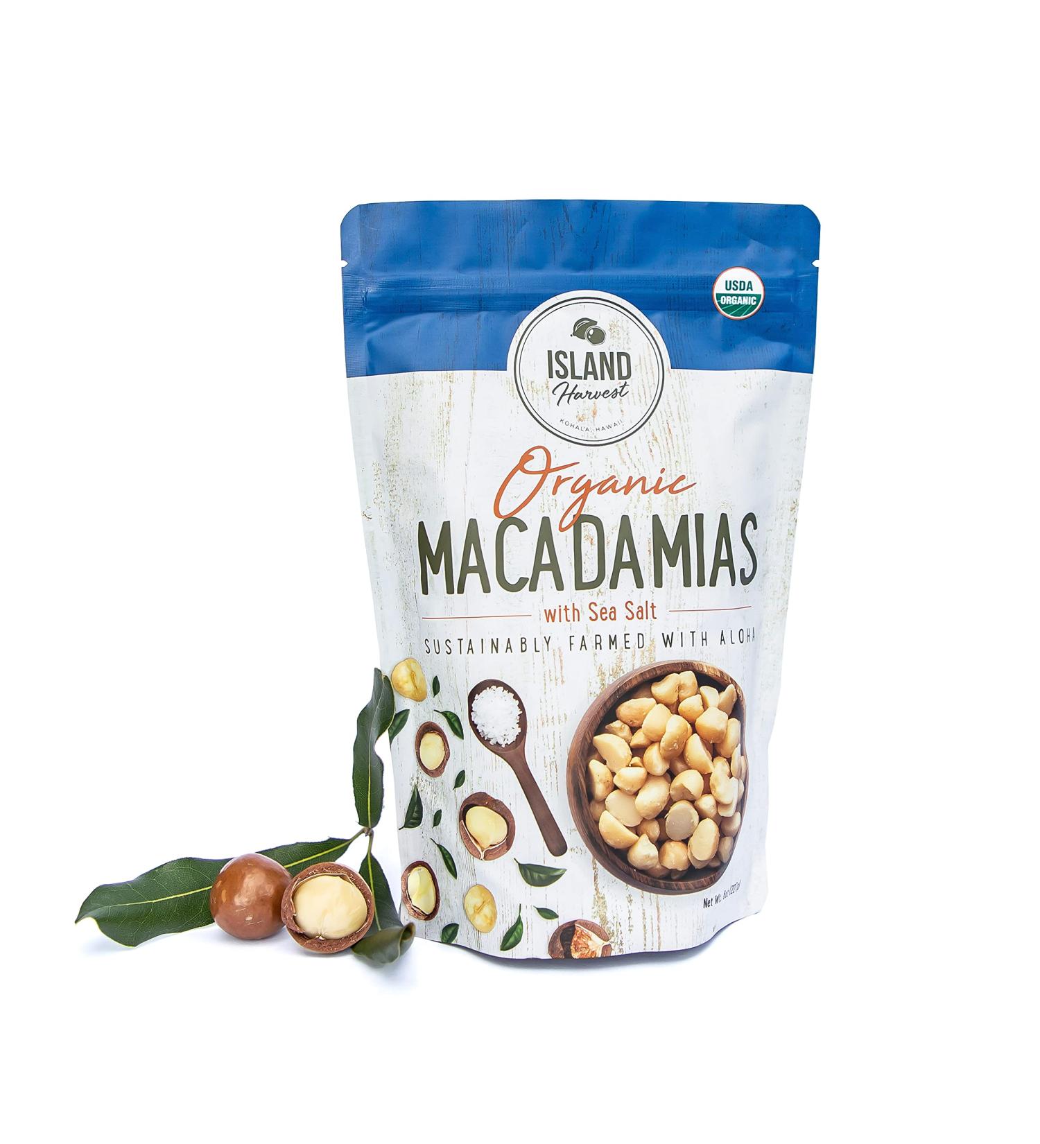 Island Harvest Organic Macadamia Nuts with Sea Salt - Hawaiian Keto Friendly, Non-GMO, All-Natural, High Fiber, 8oz Pack - Buy Online on GoSupps.com