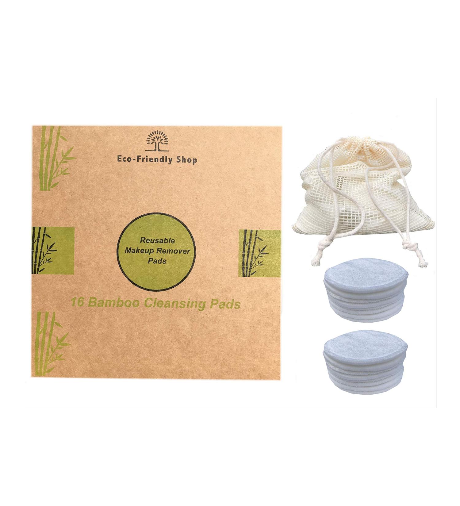 16 Bamboo Reusable Makeup Remover Pads | Washable Facial Cleansing Wipes with Laundry Bag - Buy Online on GoSupps.com