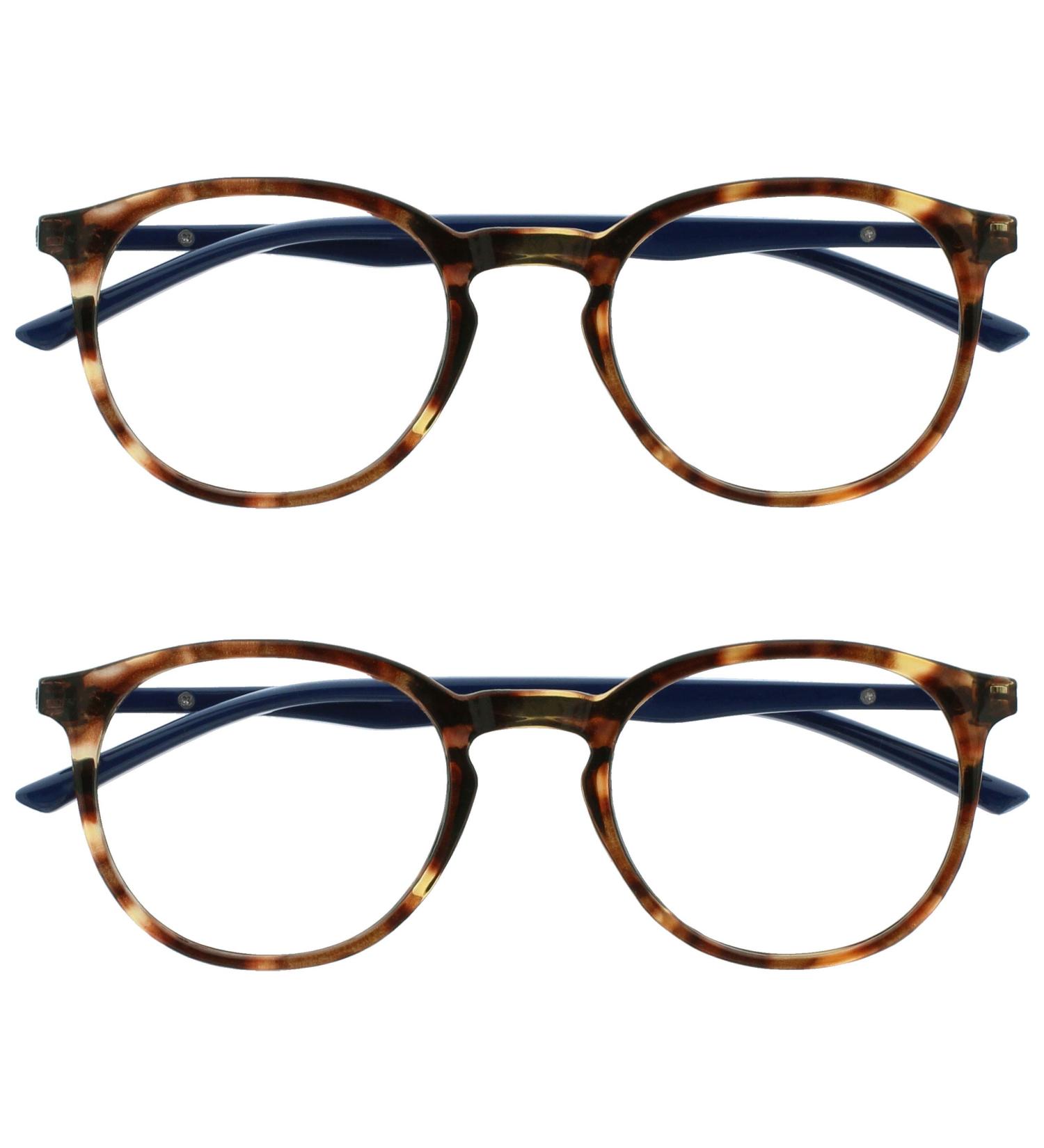 Opulize Met Reading Glasses 2 Pack - Slim Round Frame Scratch-Resistant Brown Tortoise & Dark Blue Arms Spring Hinged +3.00 Diopter - Stylish & Durable Eyewear for Men & Women - Buy Online on GoSupps.com