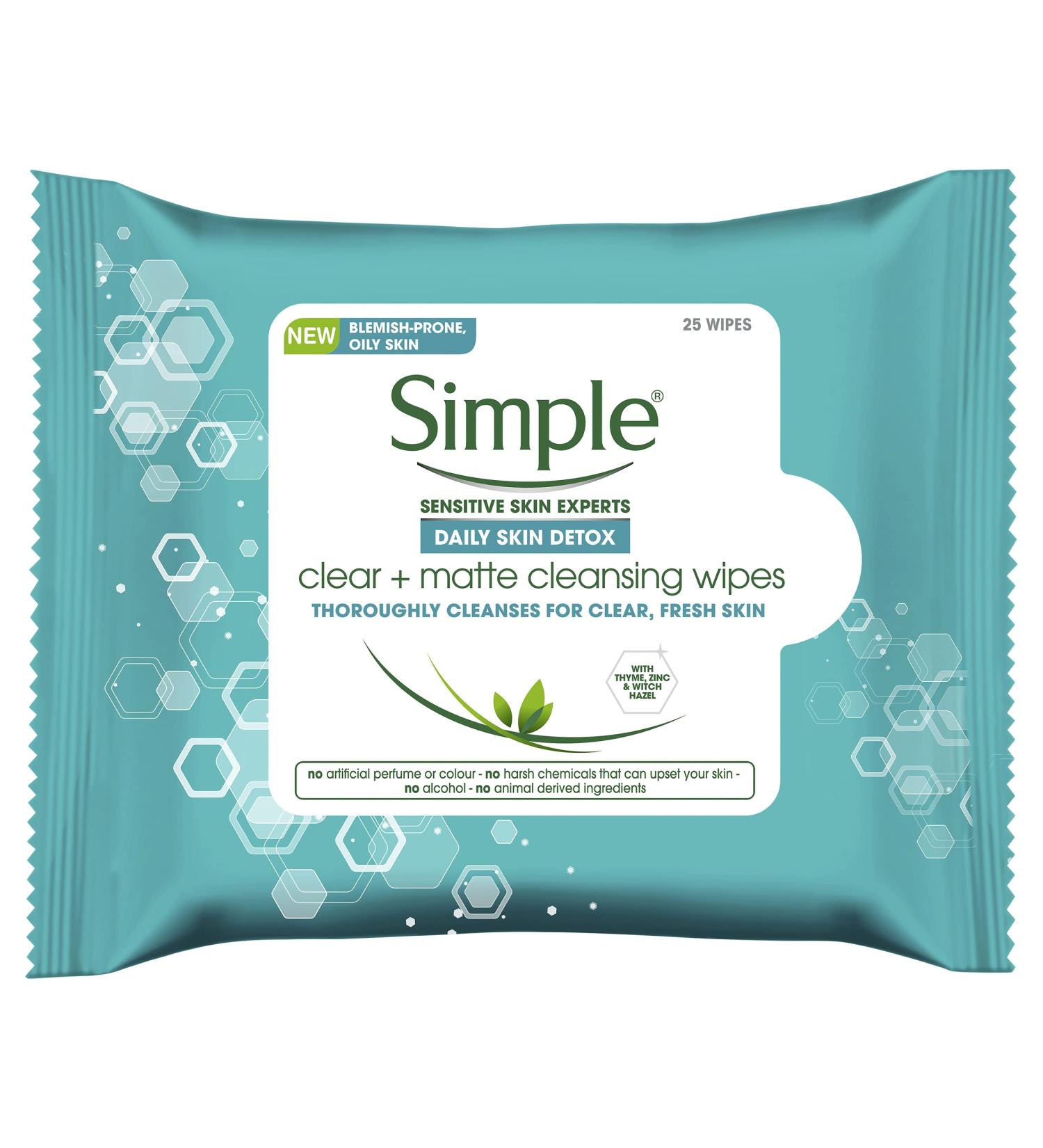 Simple Daily Clear & Matte Cleansing Wipes (25 wipes) - Buy Online on GoSupps.com