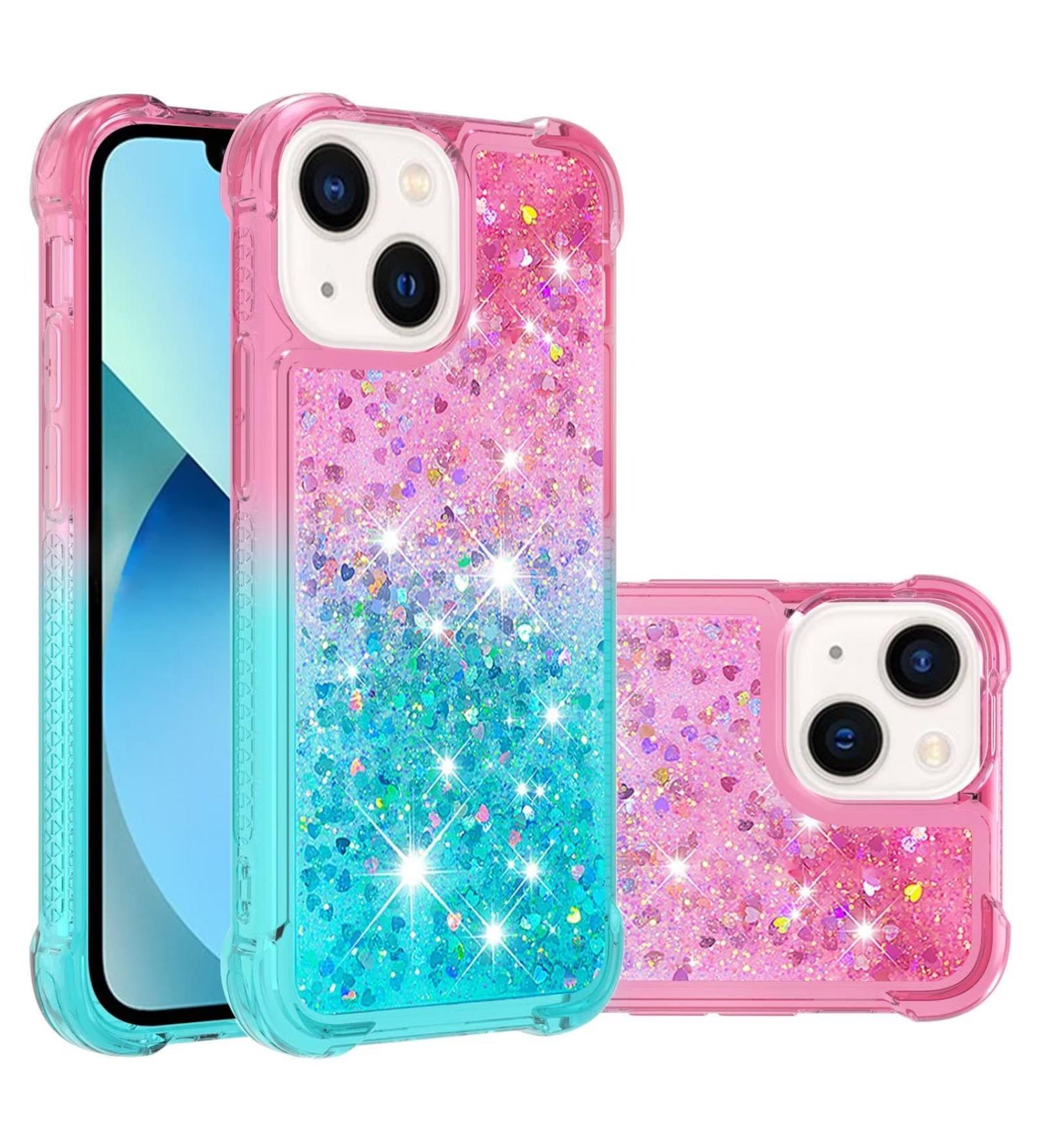 Tivenfezk Nadoli Glitzer Treisand Shell for iPhone 15 Plus | Silicone Shockproof Gradient Case | Transparent Bumper Liquid Cover in Pink & Blue - Buy Online on GoSupps.com