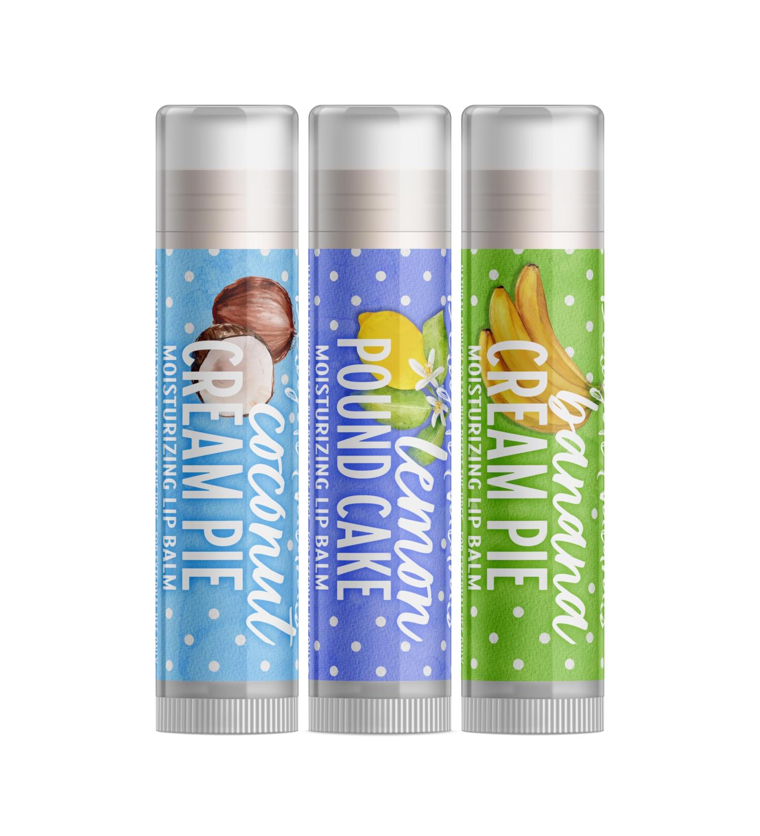 Delight Naturals Spring Desserts Lip Balm Gift Set - Banana Cream Pie Lemon Pound Cake Coconut Cream Pie - Buy Online on GoSupps.com