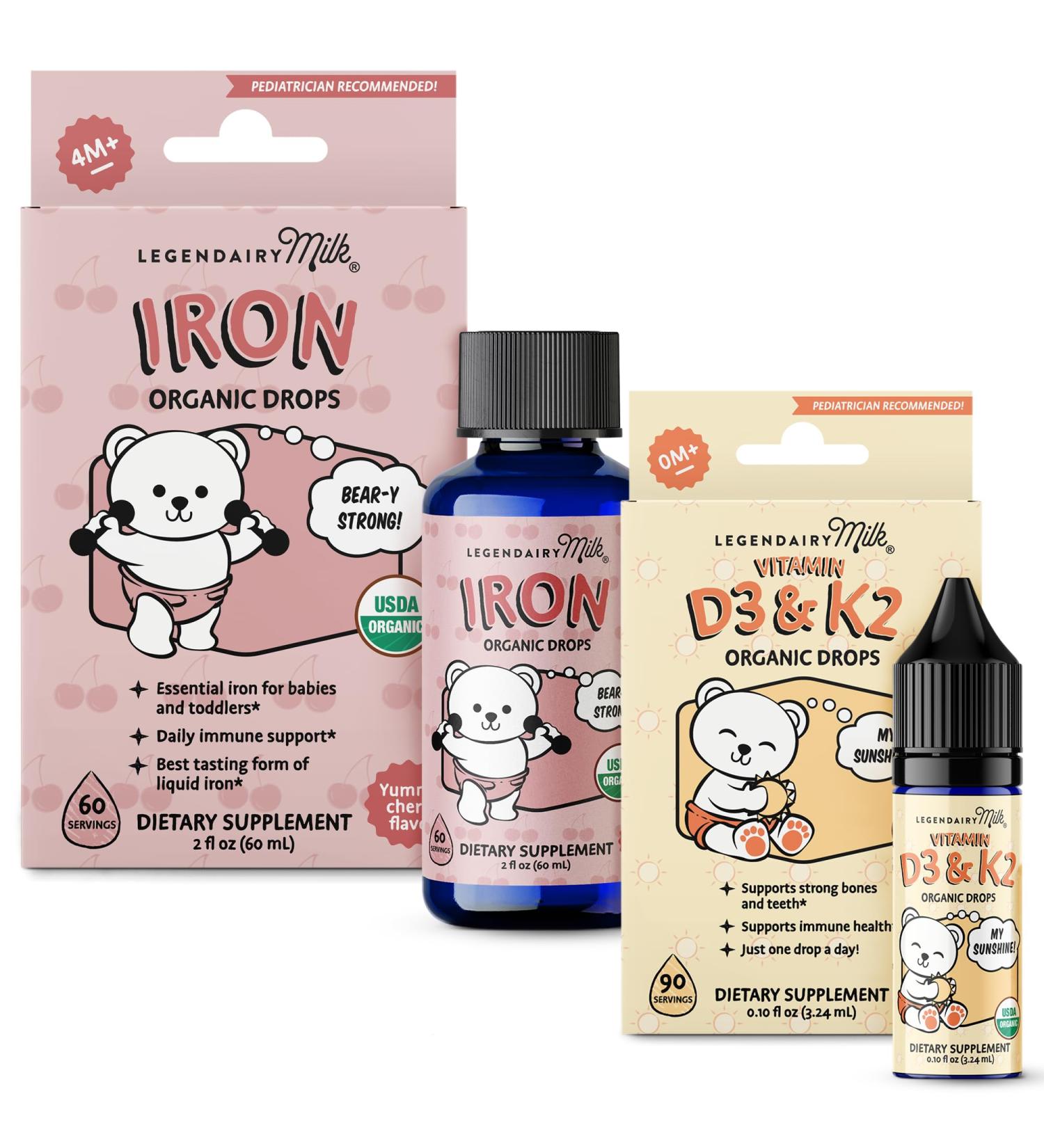 Legendairy Milk Baby Vitamin D3 K2 and Iron Drops Bundle Age 4 Months+ - Buy Online on GoSupps.com