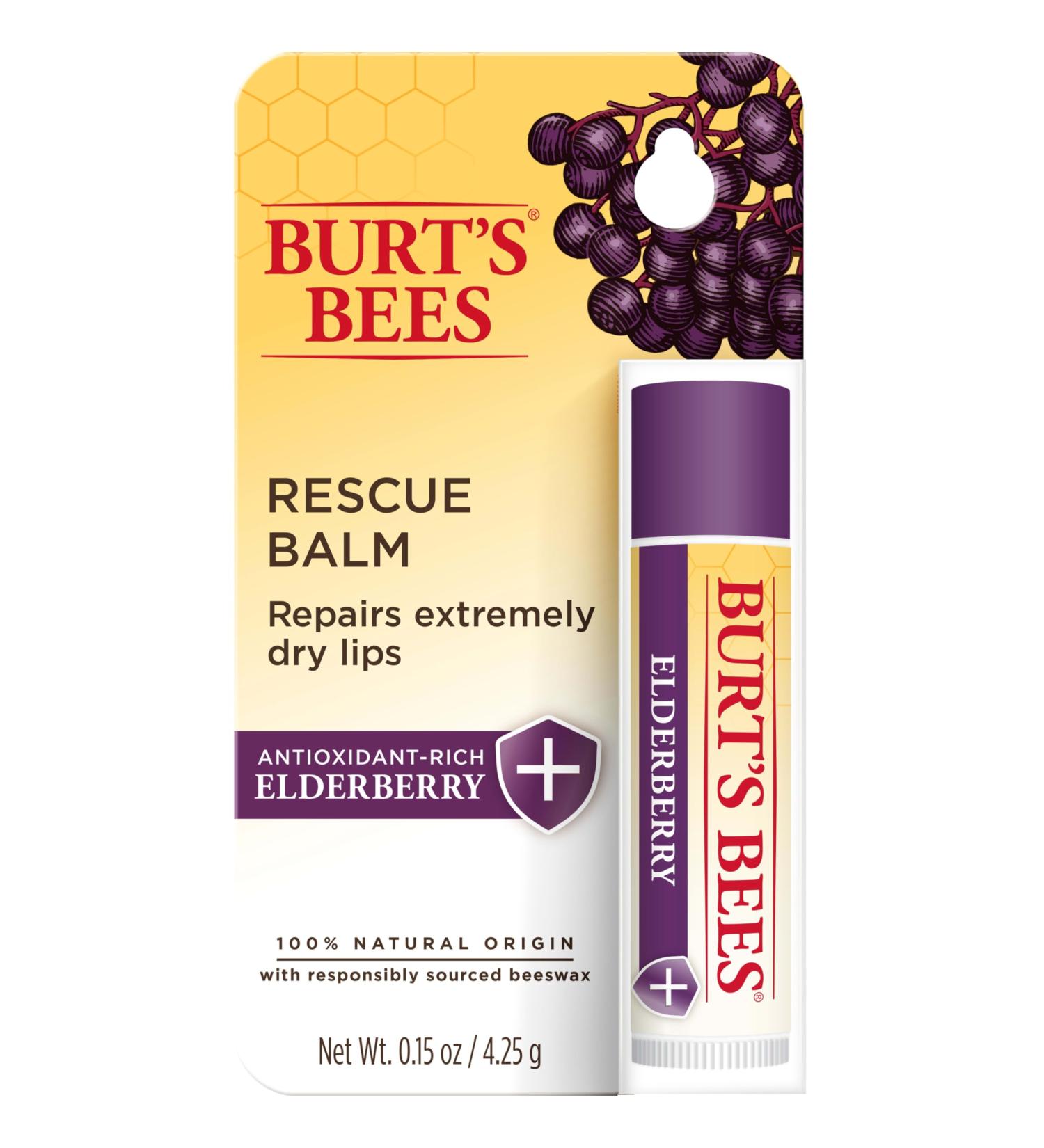 Burt's Bees Rescue Balm Elderberry Lip Balm With Antioxidant-Rich Elderberry Tint-Free Natural Origin Lip Care 1 Tube 0.15 oz. Elderberry 1 Count (Pack of 1) - Buy Online on GoSupps.com