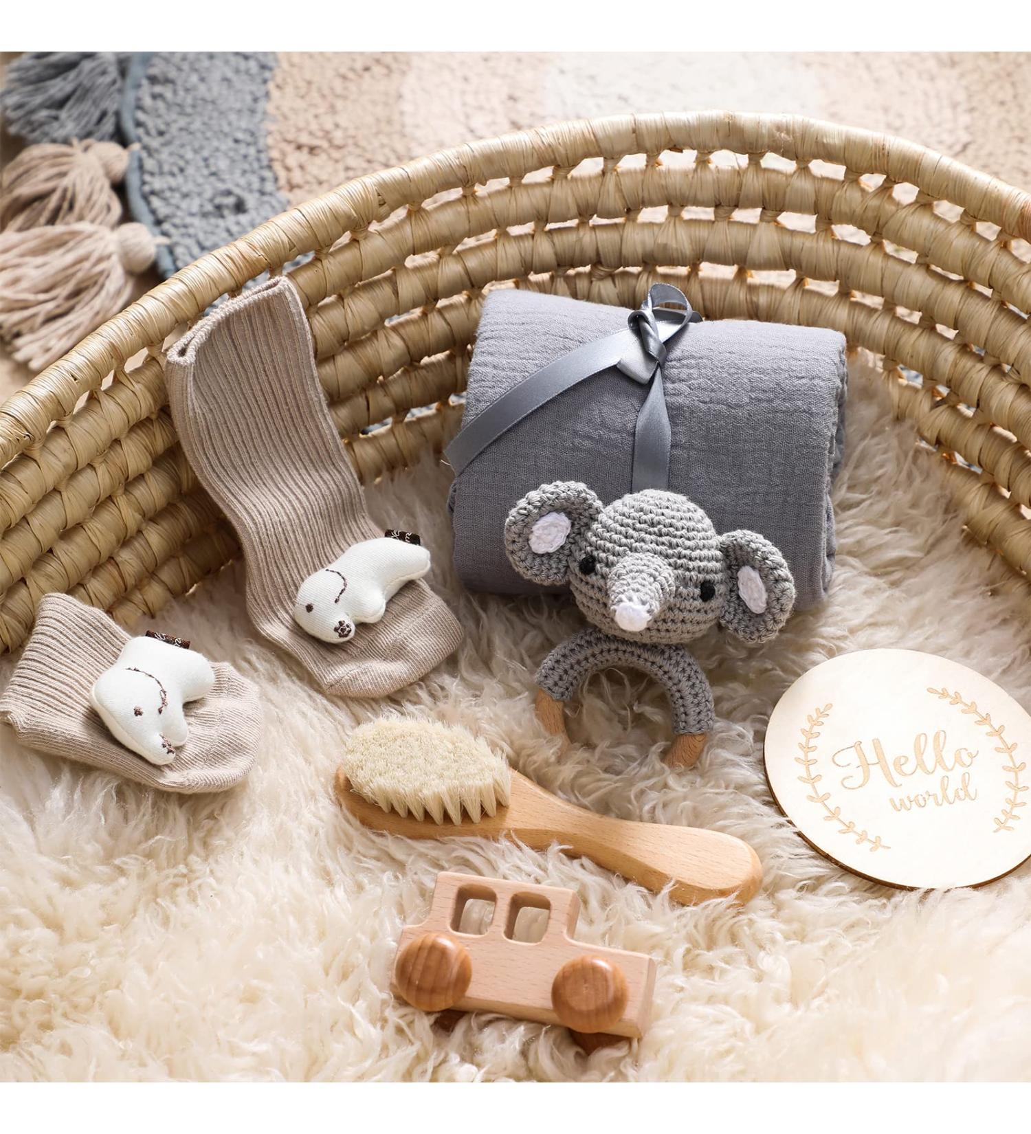 Shop Youuus 6-Piece Baby Gift Set - Newborn Essentials: Bath Towels Handmade Rattles Wooden Toys & More - Perfect for Boys & Girls! - Buy Online on GoSupps.com