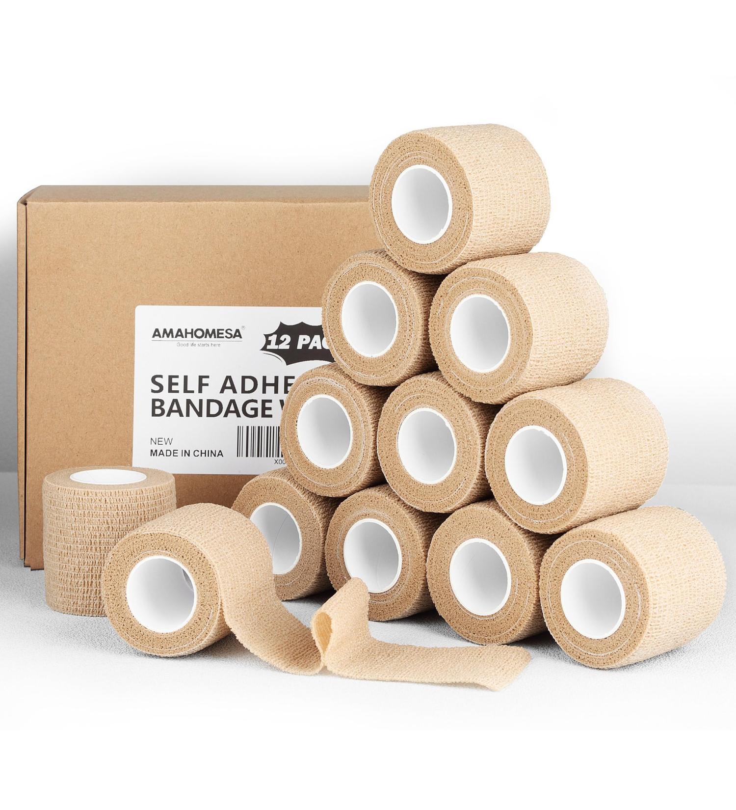 Self Adhesive Bandage Wrap - 12 Pack | 2 Inch x 5 Yards | Cohesive Medical & Sports Tape for Athletic Support Wrist & Ankle Injuries - Buy Online on GoSupps.com