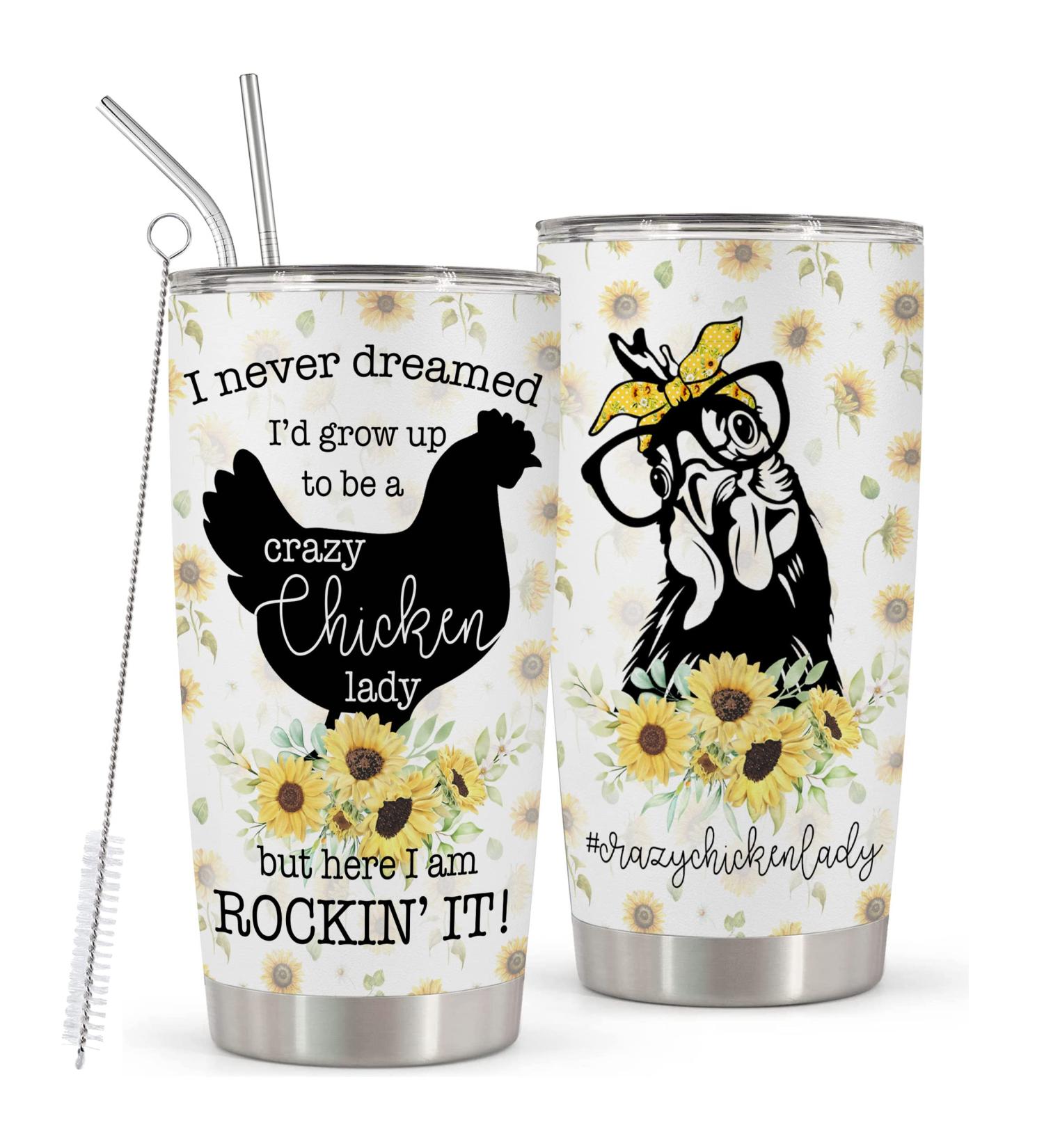 HOMISBES Crazy Chicken Lady Stainless Steel Tumbler - 20oz Chicken Sunflower Cup for Women - Perfect Gift for Chicken Owners and Lovers - Buy Online on GoSupps.com
