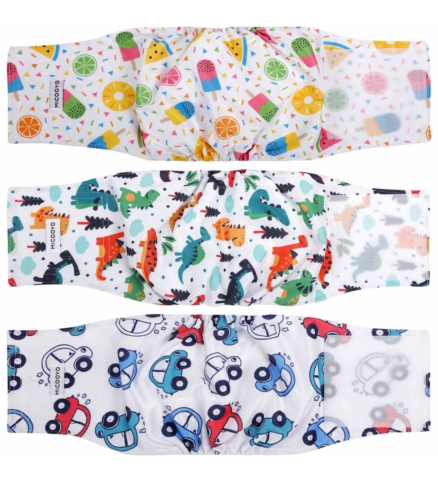 Buy Micoooyo Washable Abdominal Bandage for Males | Reusable Dog Diapers | Medium Suctionable Dog Wraps (3-Pack) - Animals Fruits & Cars | Adjustable Closure 33-40.6cm Waist - Buy Online on GoSupps.com