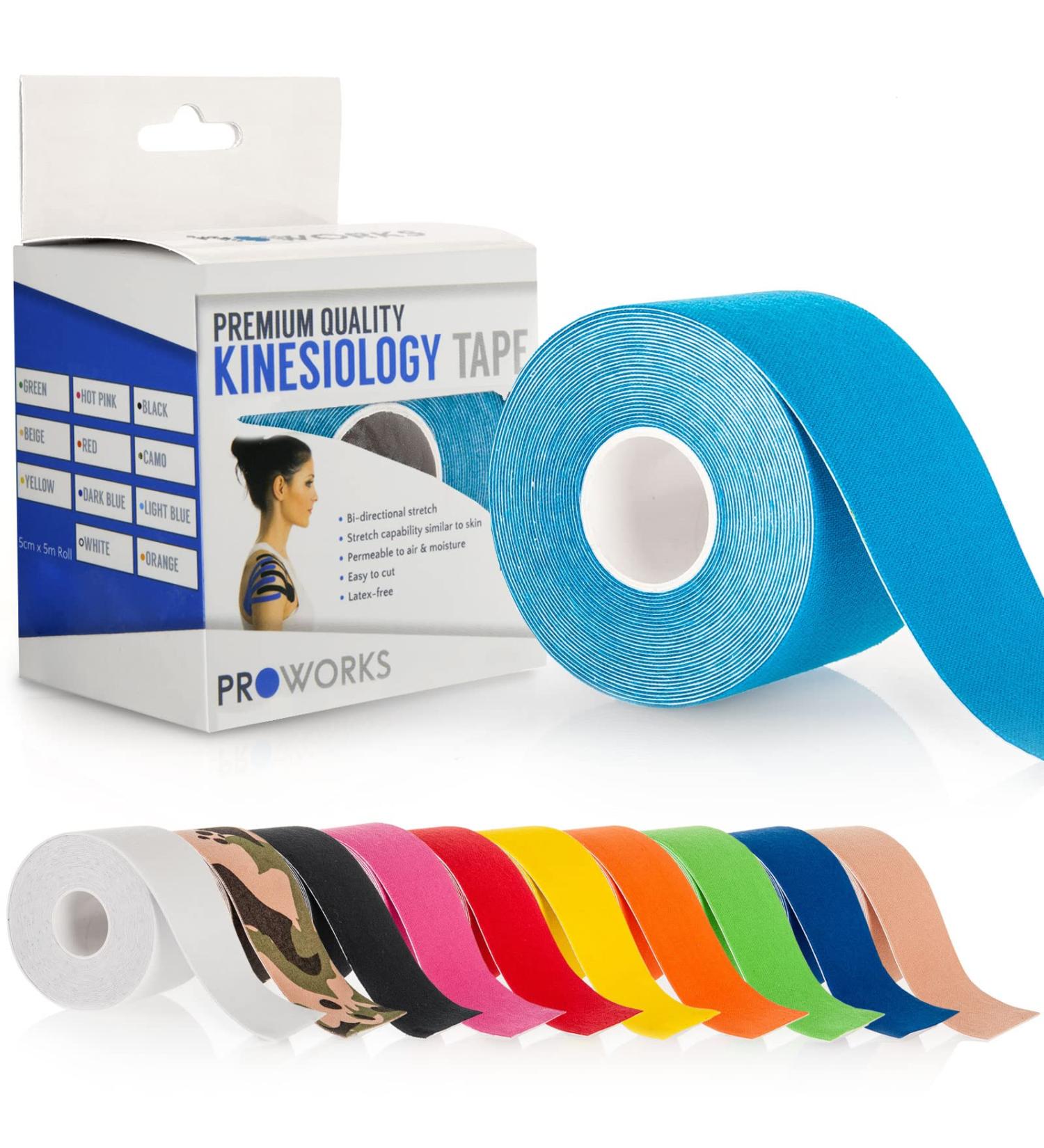 Proworks Kinesiology Tape - 5m Roll for Exercise, Sports & Injury Recovery | Elastic Muscle Support Tape in Light Blue - Buy Online on GoSupps.com