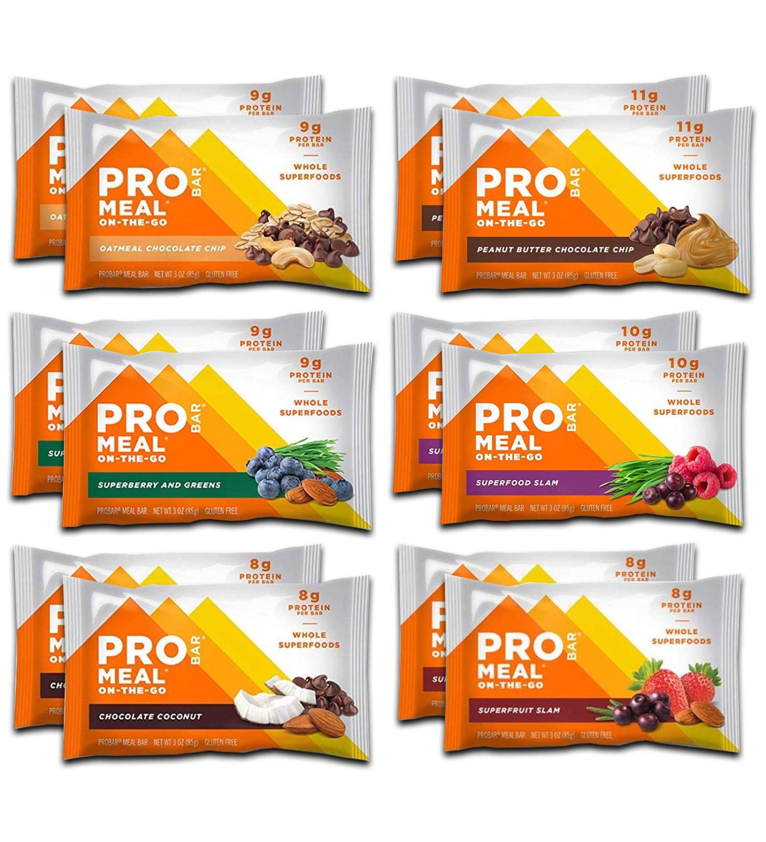 PROBAR Meal Bar Fan Favorites Variety Pack - 6 Flavors, Natural Energy, Non-GMO, Gluten-Free, Plant-Based Ingredients - 3 oz (Pack of 12) - Best Sellers - Buy Online on GoSupps.com