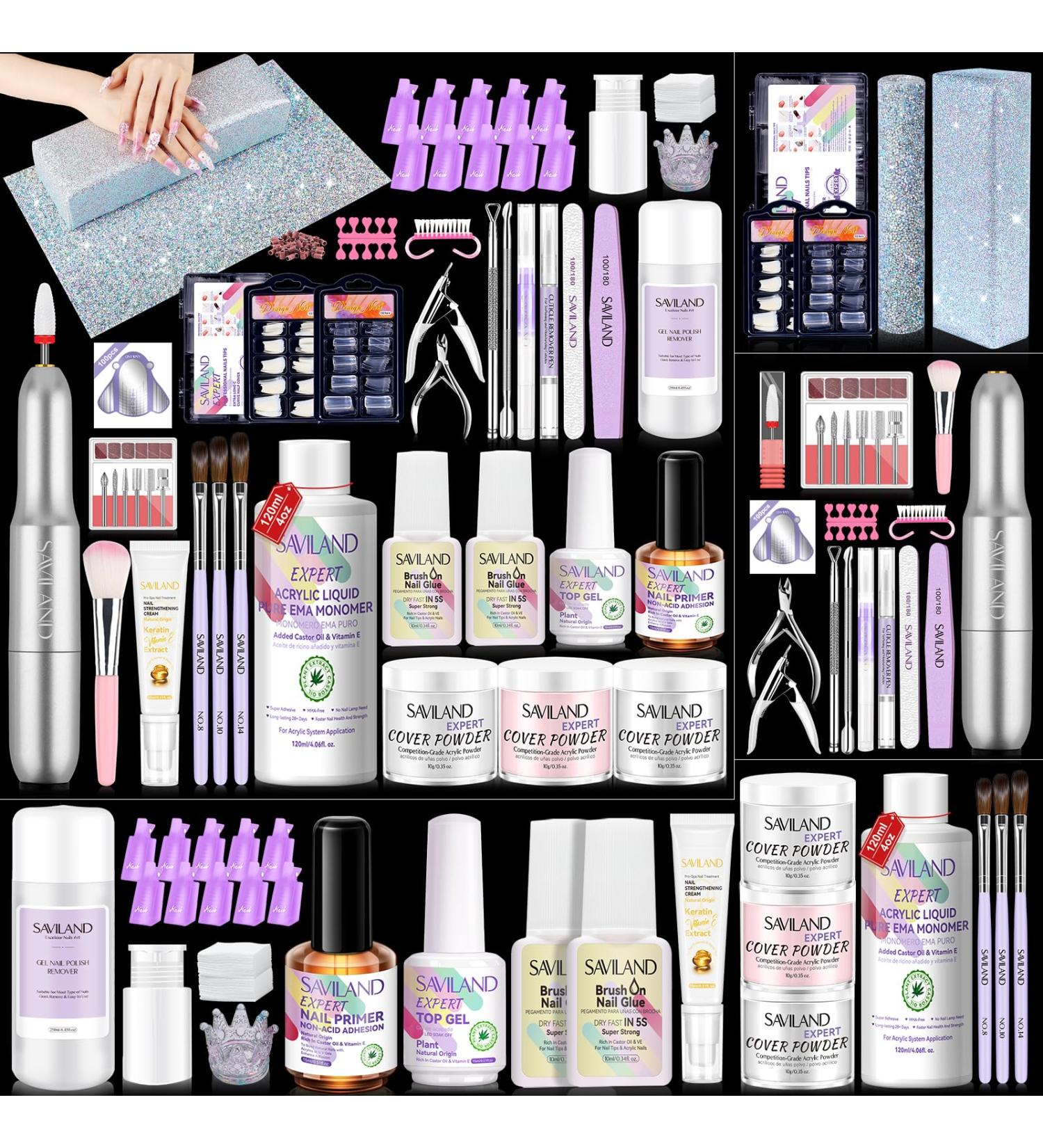 SAVILAND Acrylic Nail Kit with Drill: Professional Nail Kit Acrylic Set for Beginners with Everything (nail kit with arm rest) - Buy Online on GoSupps.com