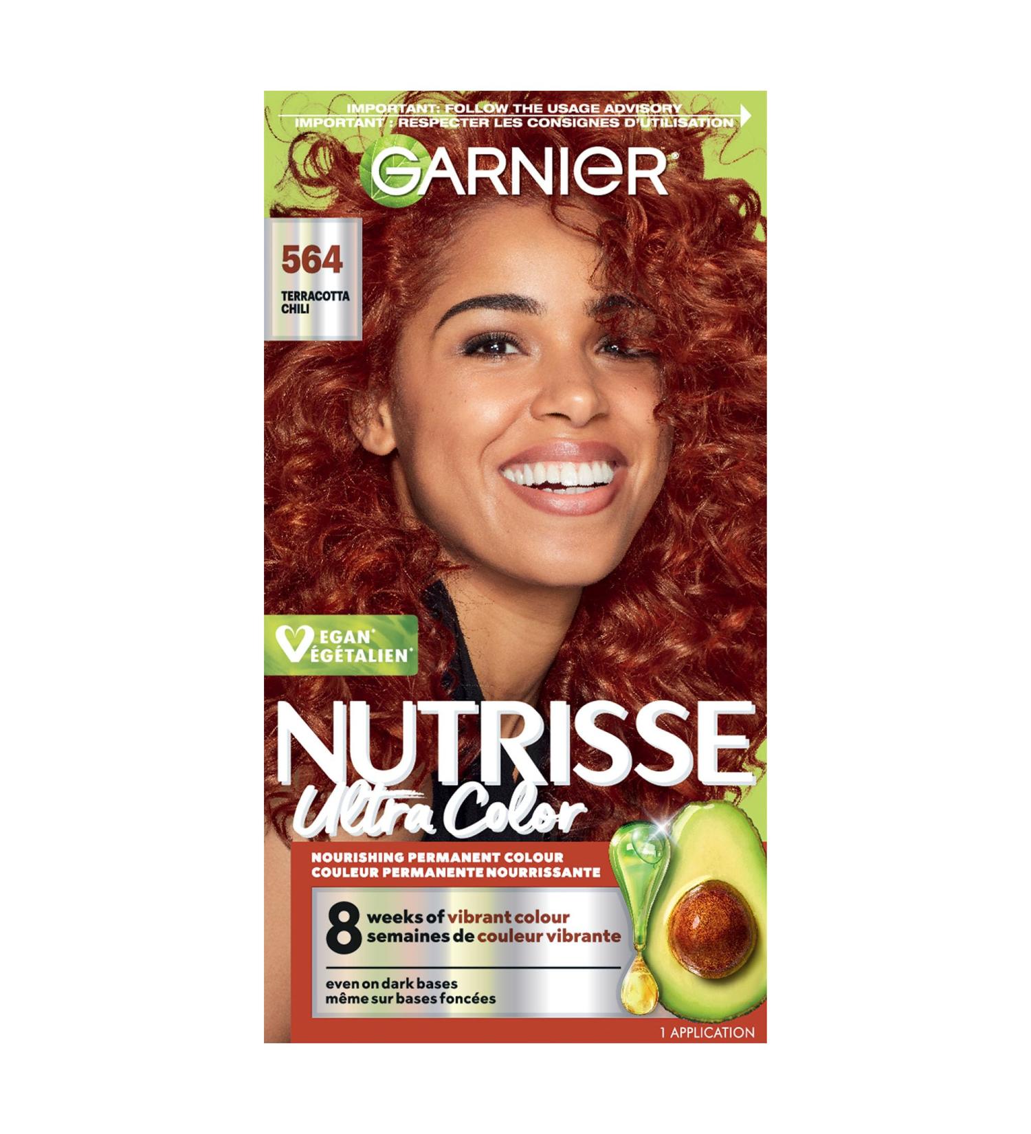 Garnier Nutrisse Ultra Color Permanent Hair Dye Vibrant Long-Lasting Colour Vegan Formula Nourished Hair Protects Hair Against Dryness 564 Terracotta Chili 1 Application Packaging May Vary RED SHADES 564 Terracotta Chili - Buy Online on GoSupps.com