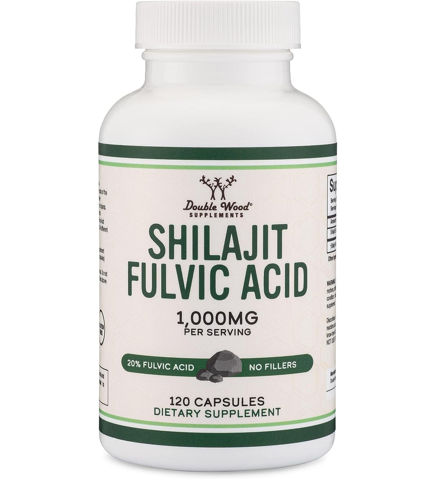Pure Himalayan Shilajit Capsules 20% Fulvic Acid, 1000mg Extract/Serving, 120 Count Double Wood Supplements - Buy Online on GoSupps.com